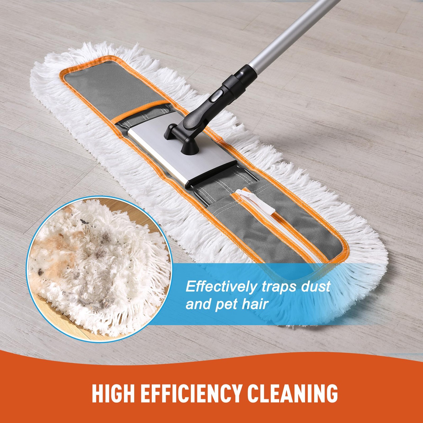 24″ Commercial Dust Mop for Floor Cleaning, Heavy Duty Sweeper Broom with 2 Micr