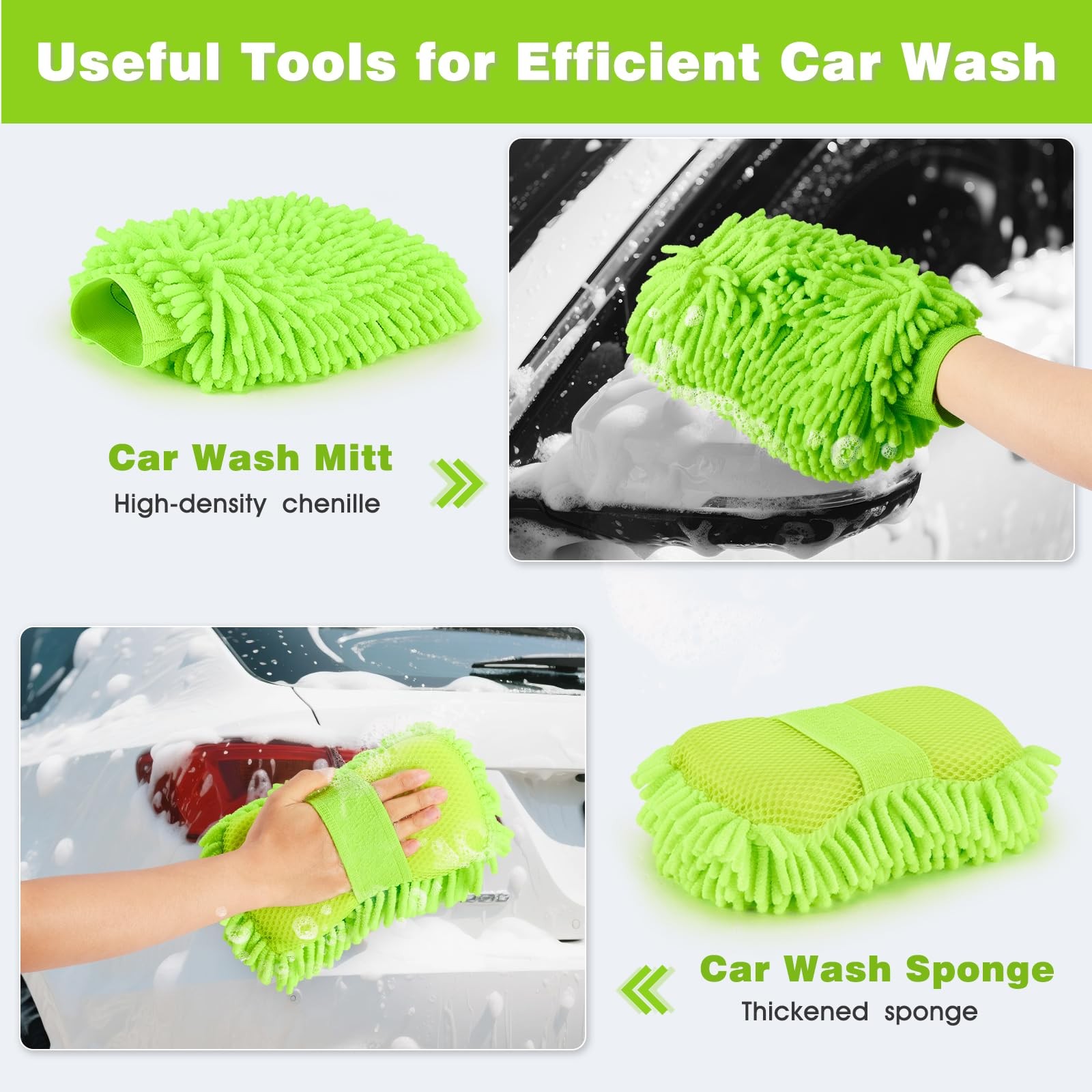 7-in-1 Car Wash Brush Kit with 15° Curved Long Handle for Cars