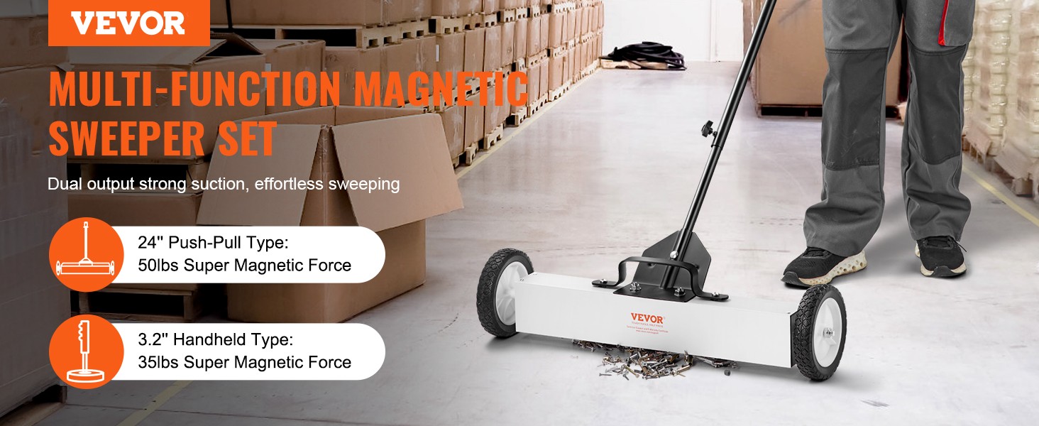 24-Inch Magnetic Sweeper with Wheels, 50 lbs Capacity, with Telescoping Magnetic