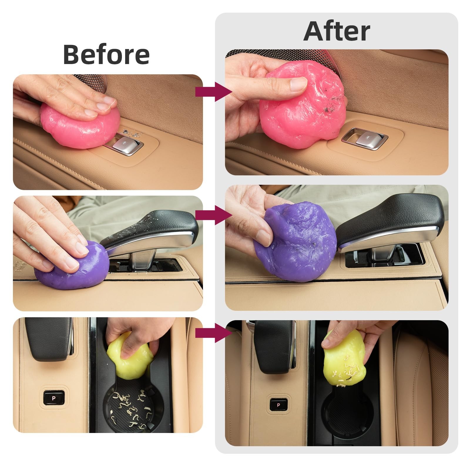 Car Cleaning Gel Reusable 3.5 Ounce (Pack of 4), Blue+Purple+Rose Pink+Yellow