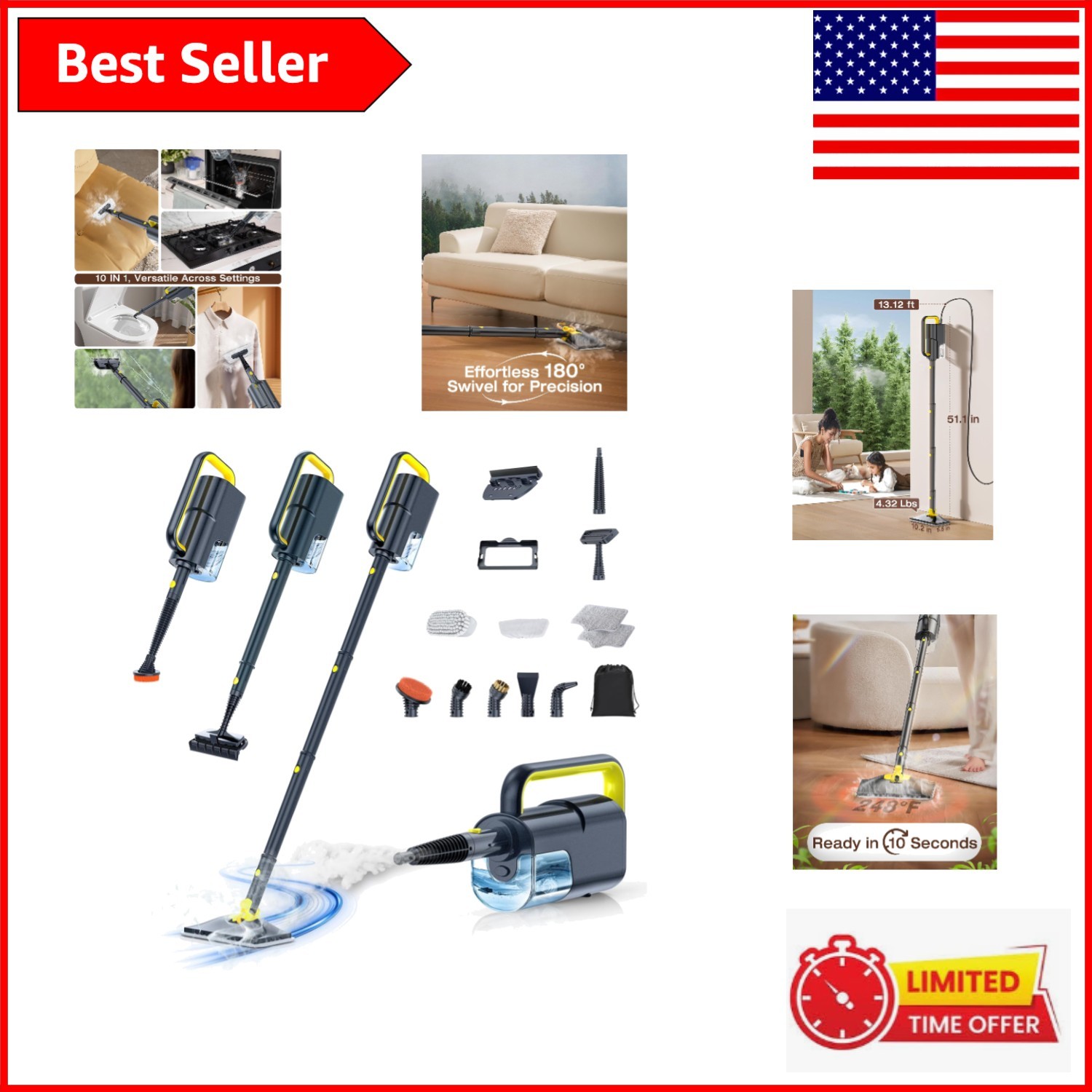 Transform Your Cleaning Routine with 10-in-1 Steam Mop & Handheld Steamer