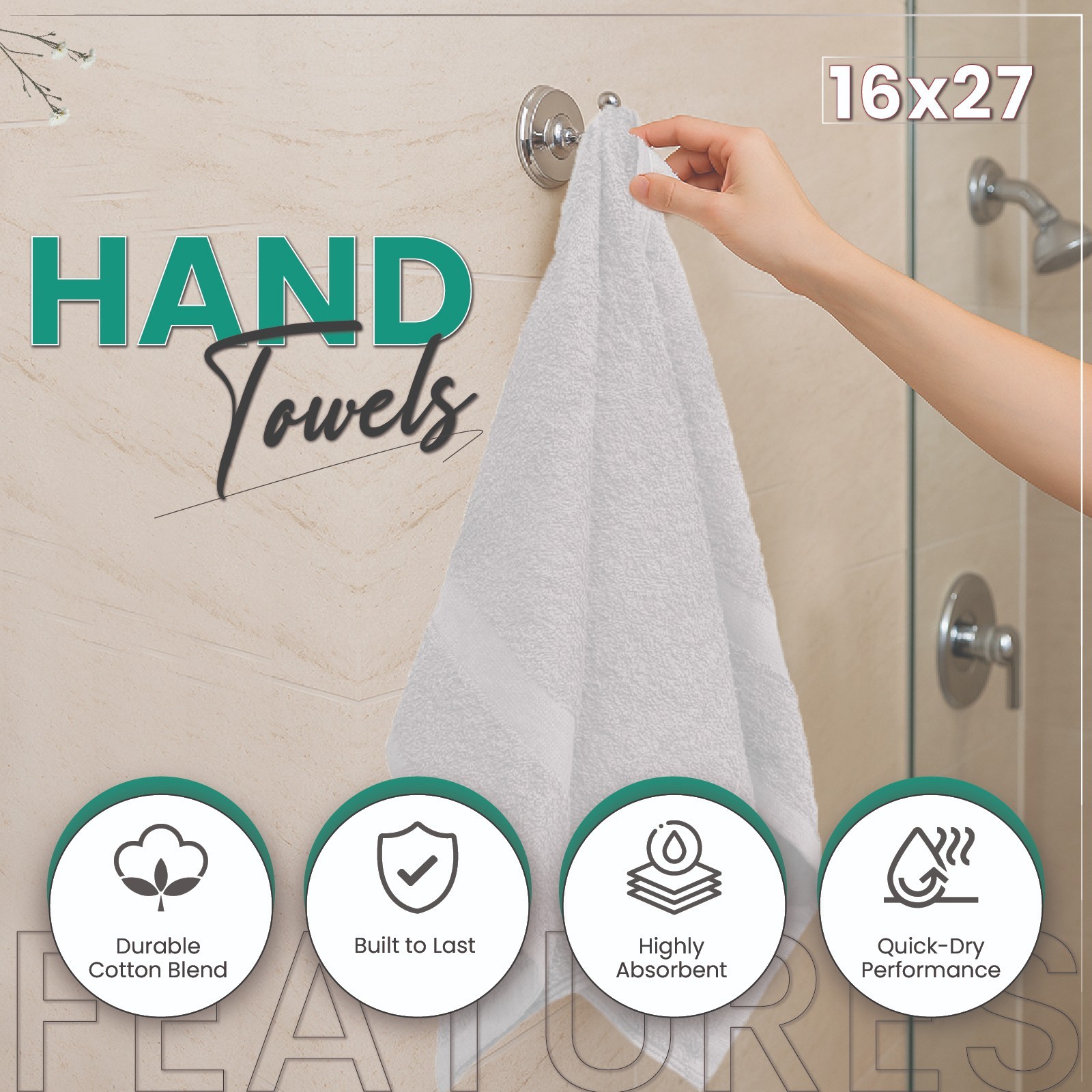 White Hand Towels 16×27 – Bulk Towels for Bathroom, Gym, Spa, Hotel, Cleaning