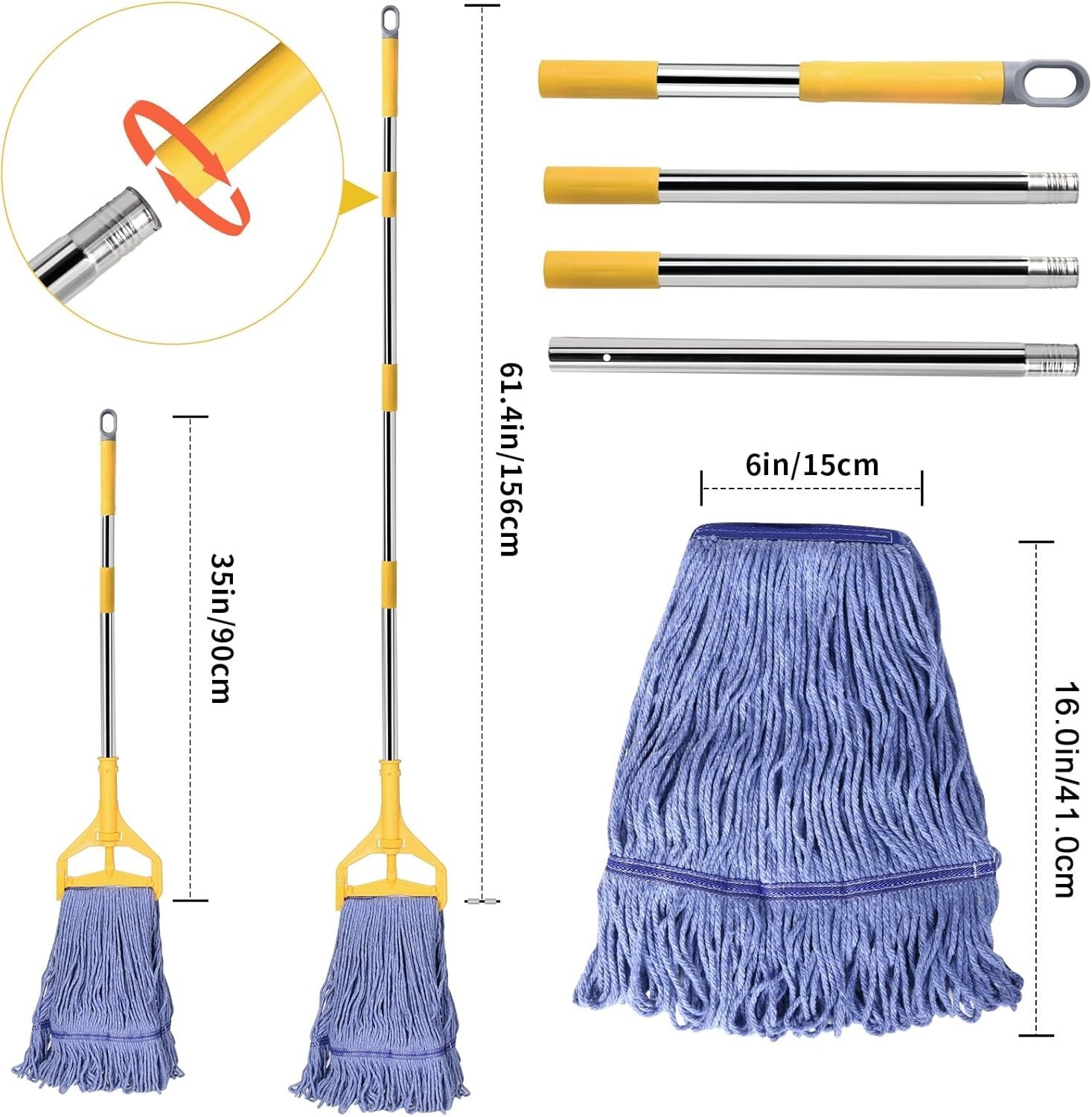 Commercial Mop with Extra Head Replacement, 63Inch Handle Heavy Duty Industri…