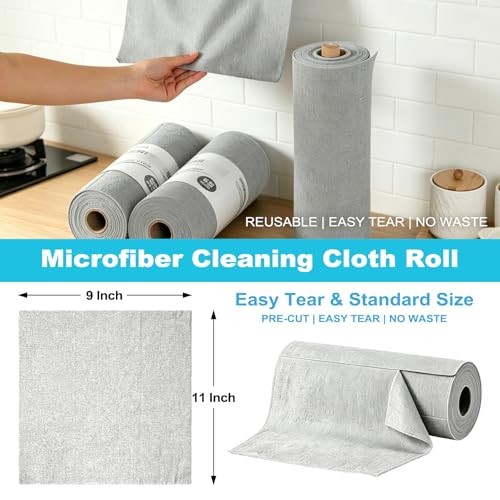 55 Pack Microfiber Cleaning Cloth Roll, Tear Away Reusable 9”X11”-55PK Grey