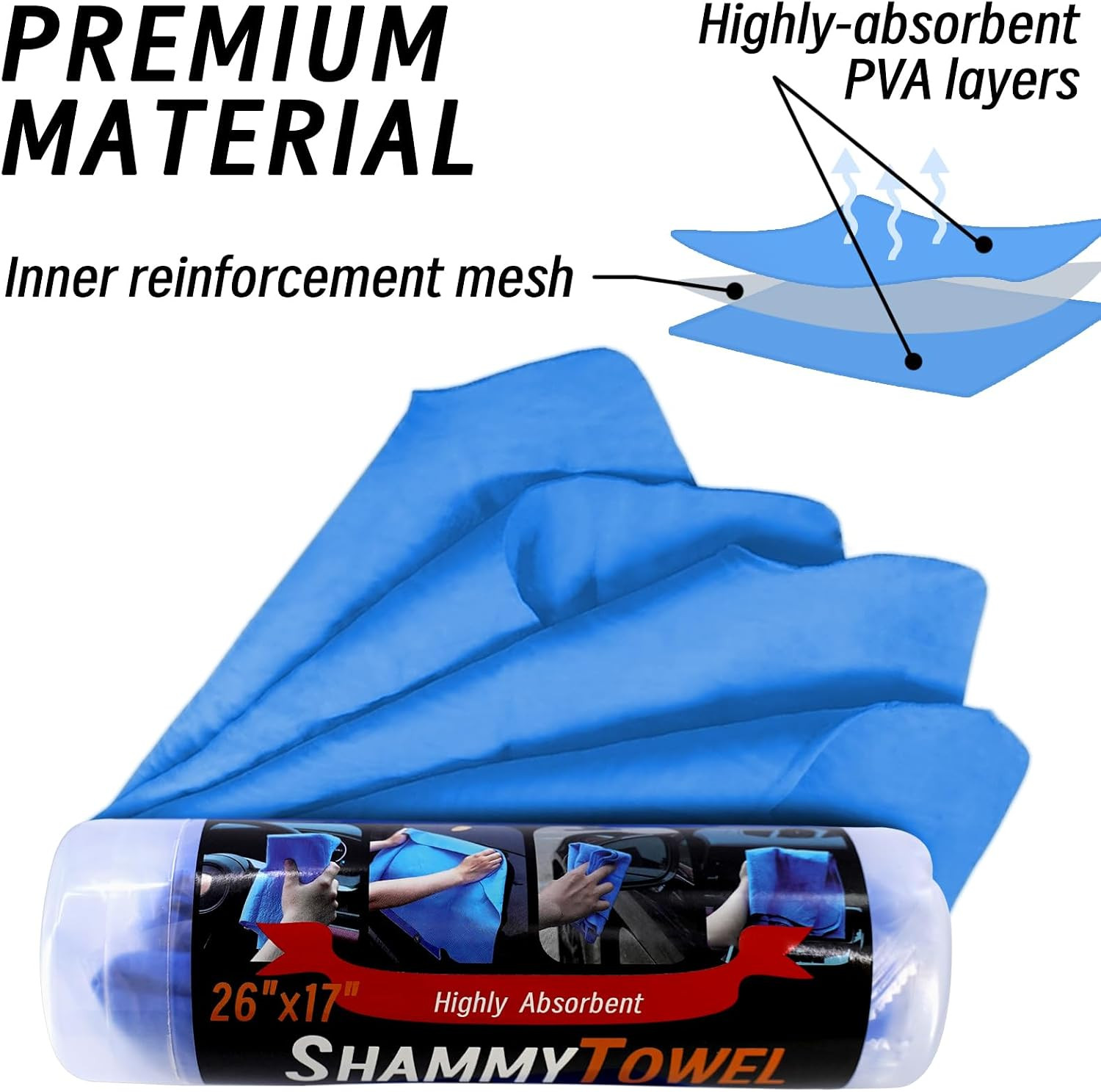 Shammy Cloth 2 Pack | Super Absorbent Synthetic Chamois, 26X17, for Car, Bathroo