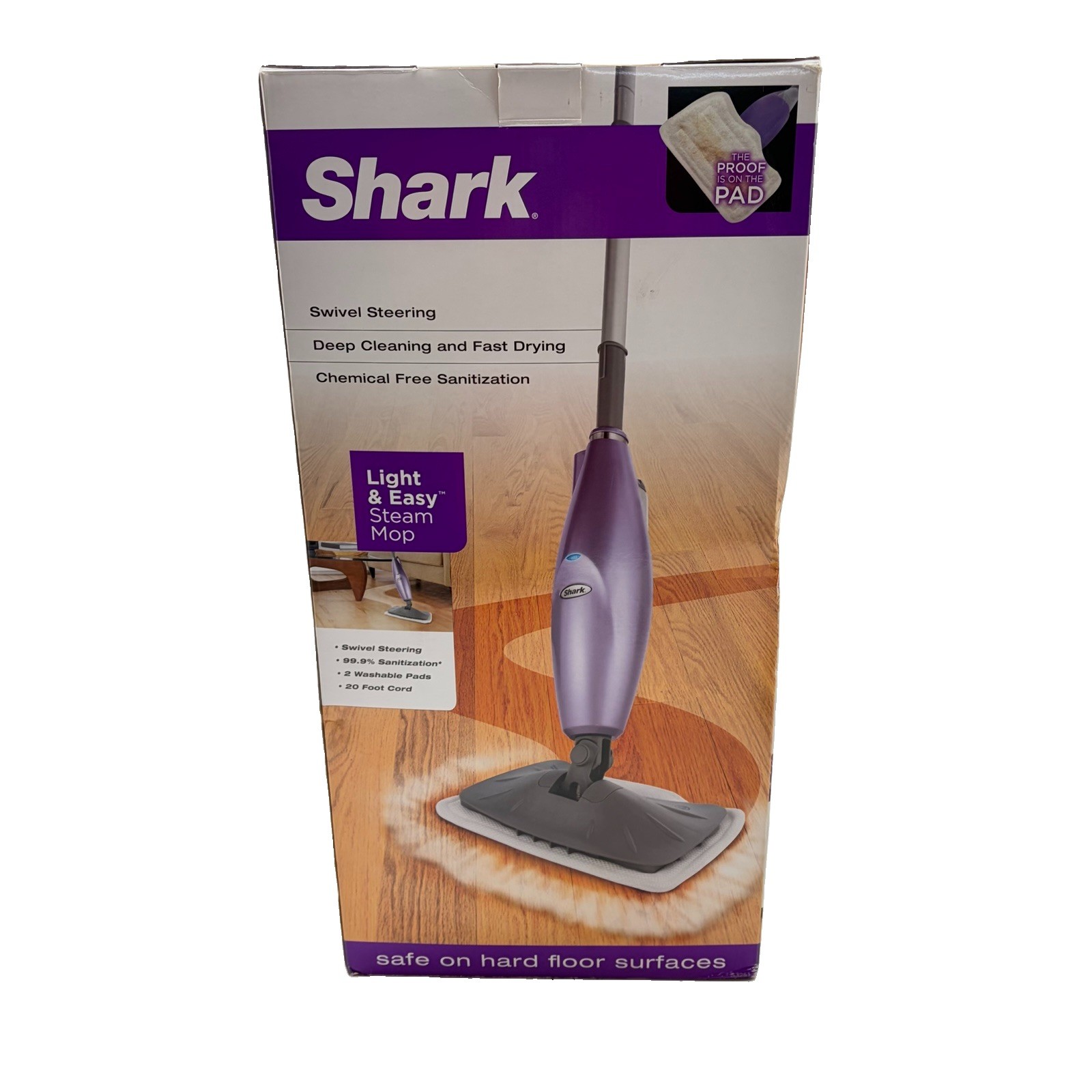 Shark Light & Easy Steam Mop Model S3251 Purple Hard Floor Cleaner New OPEN BOX