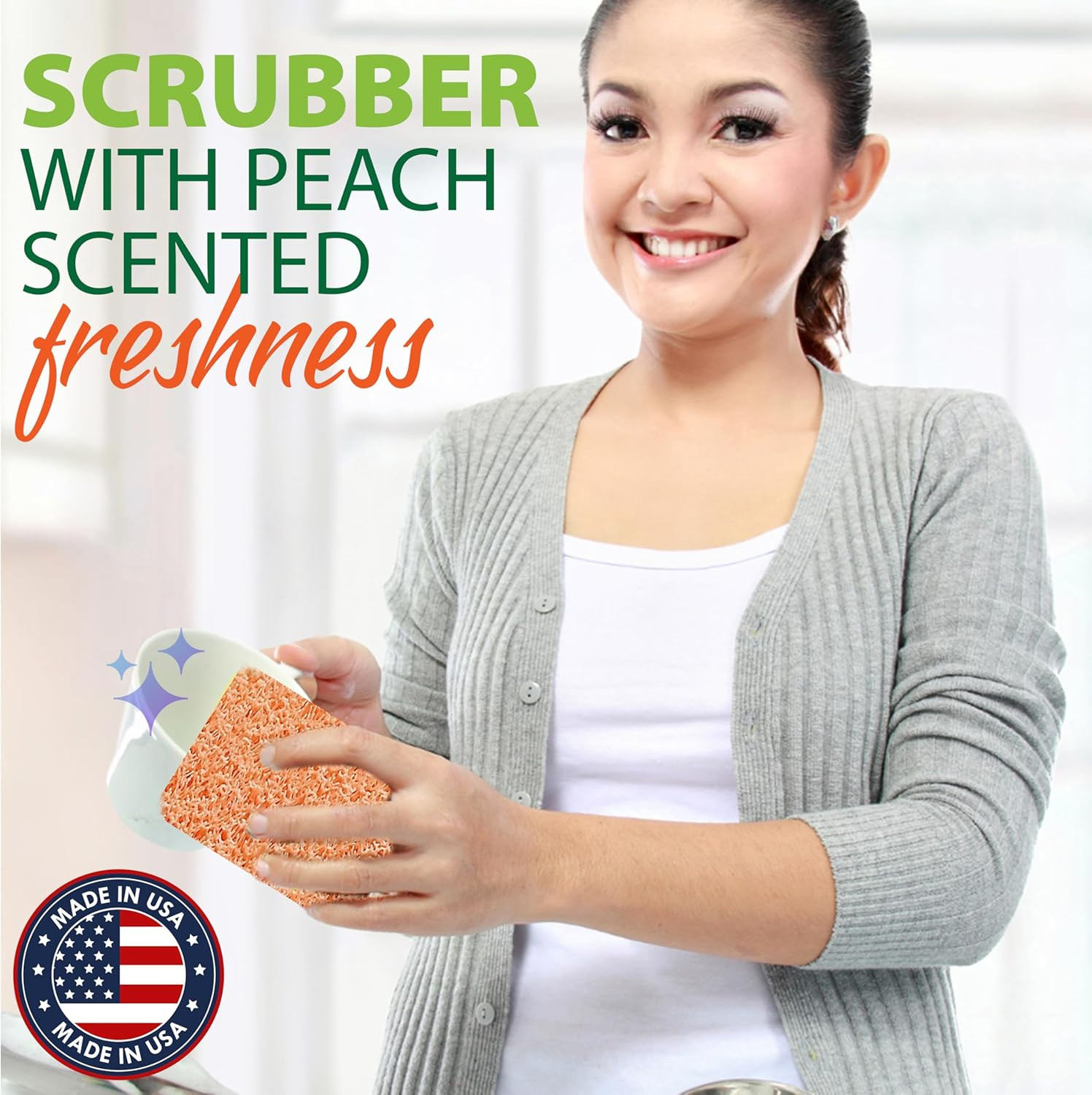 Silicone Dish Sponge Scrubbers, Fresh Peach Scent, Non-Scratch, Odor-Resistant,