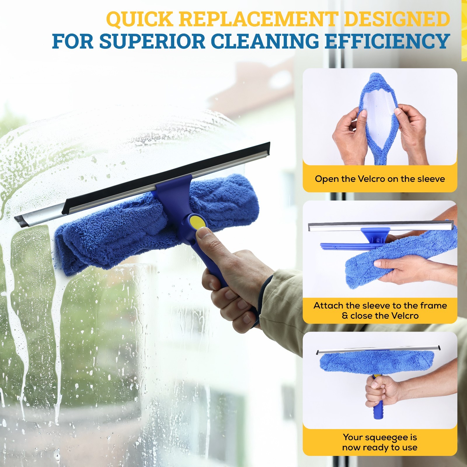 12″ Microfiber Reusable Washable Window Cleaning Squeegee Sleeves – 5 Pack
