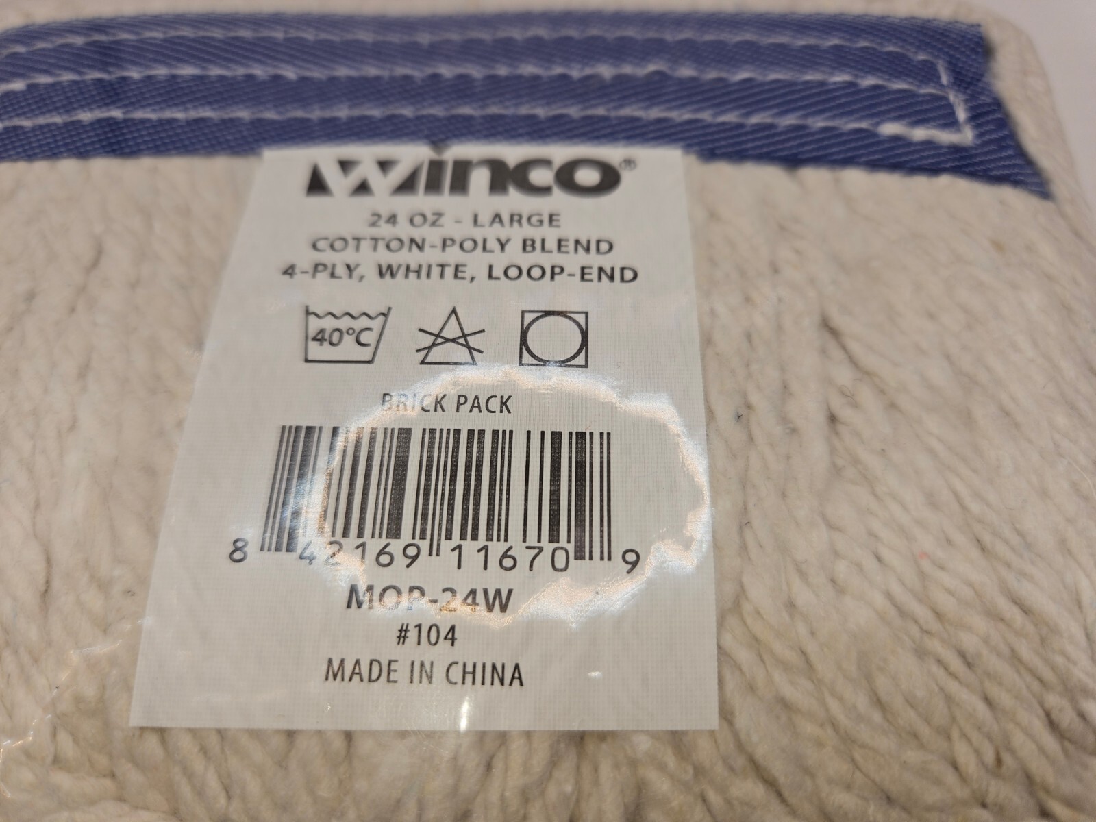 Winco MOP-24WC 24 oz Cotton Yarn Blend Cut End Mop Head – White