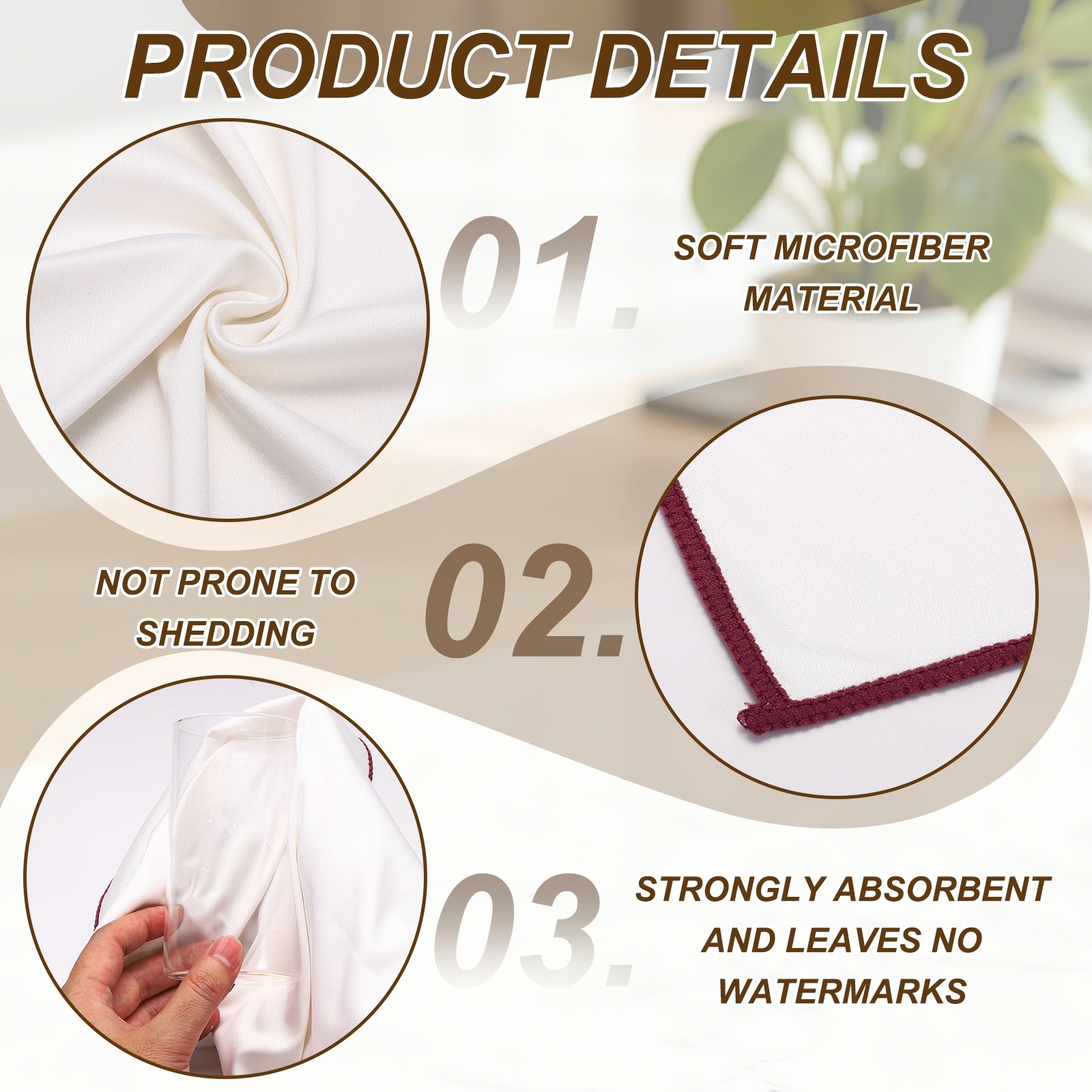 4Pcs Glass Polishing Cloths, 23.6×15.7″ Cleaning Cloths, Red & White