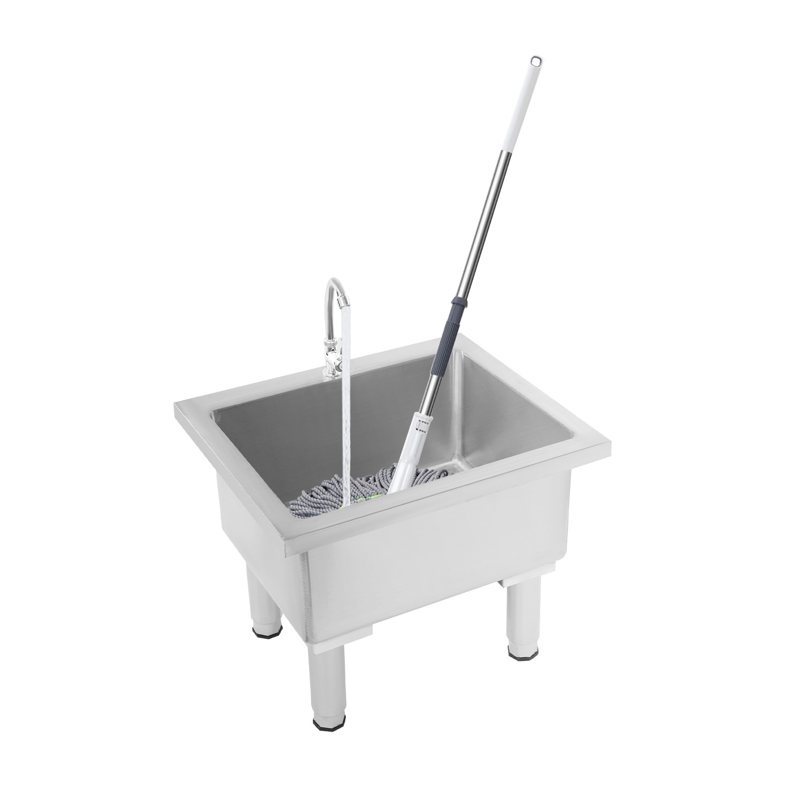 220.46lbs Floor Mount Stainless Steel Mop Cleaning With Faucet And Drain Pipe