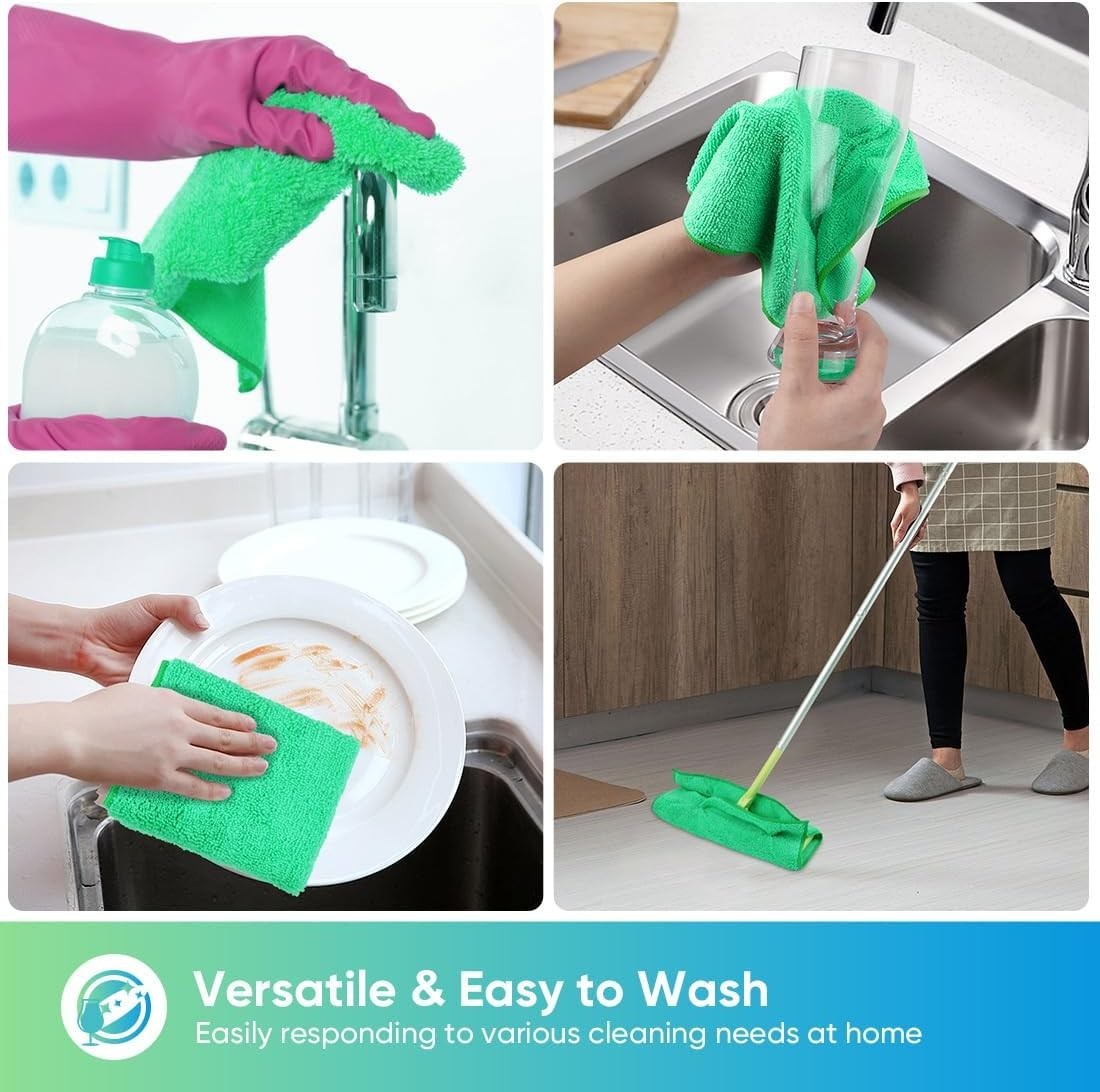 Versatile 12 Pack Green Microfiber Towels – Lint-Free & Highly Absorbent