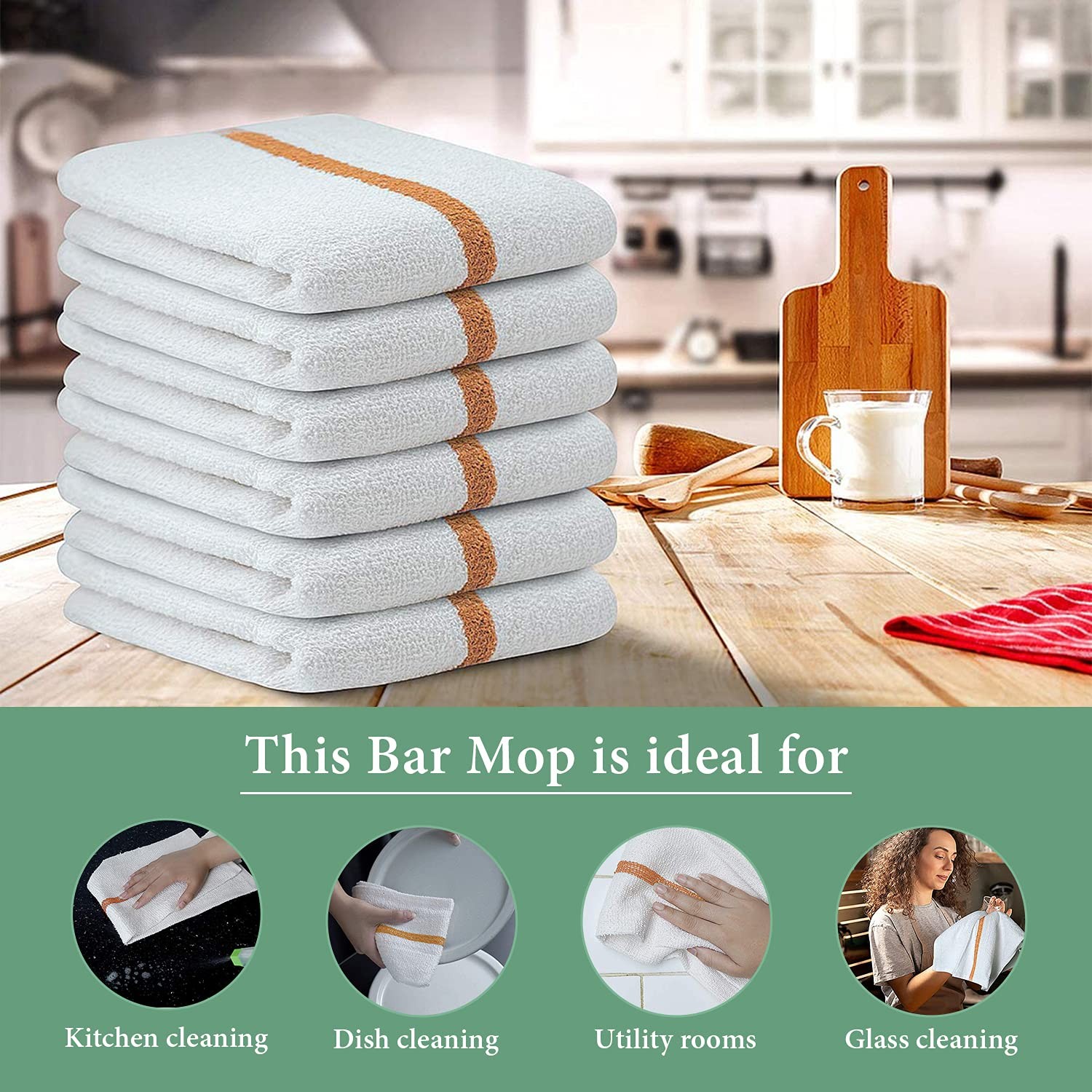 Bar Mop Gold Stripe 10lbs 16×19 Pack of 60 100% Cotton Double Stitched Route …