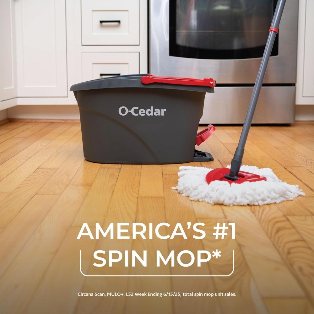 Microfiber Spin Mop and Bucket Floor Cleaning System with Wringer Gray Red