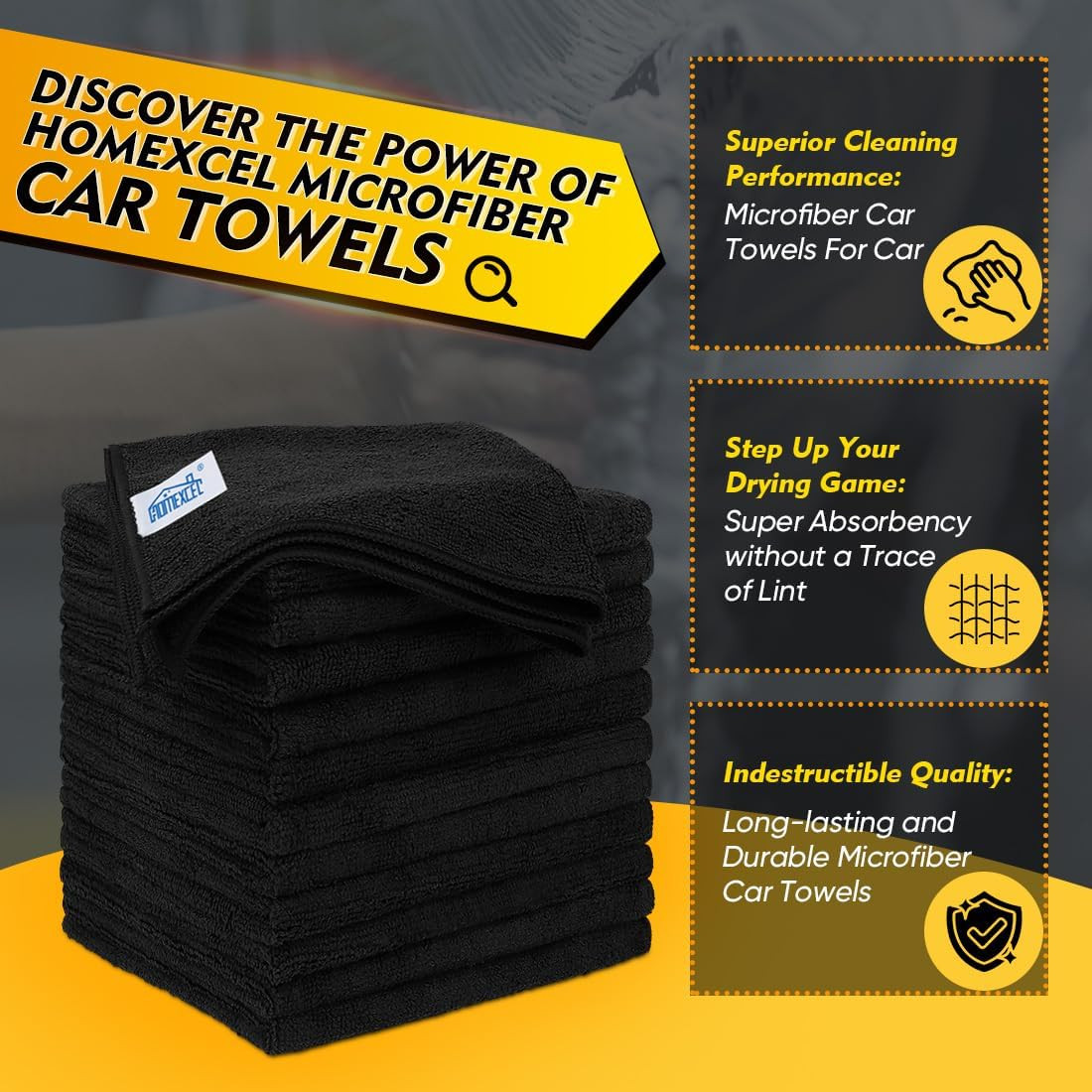 Black Microfiber Cleaning Cloths 12 Pack Ultra Absorbent Lint Free Towels Clean