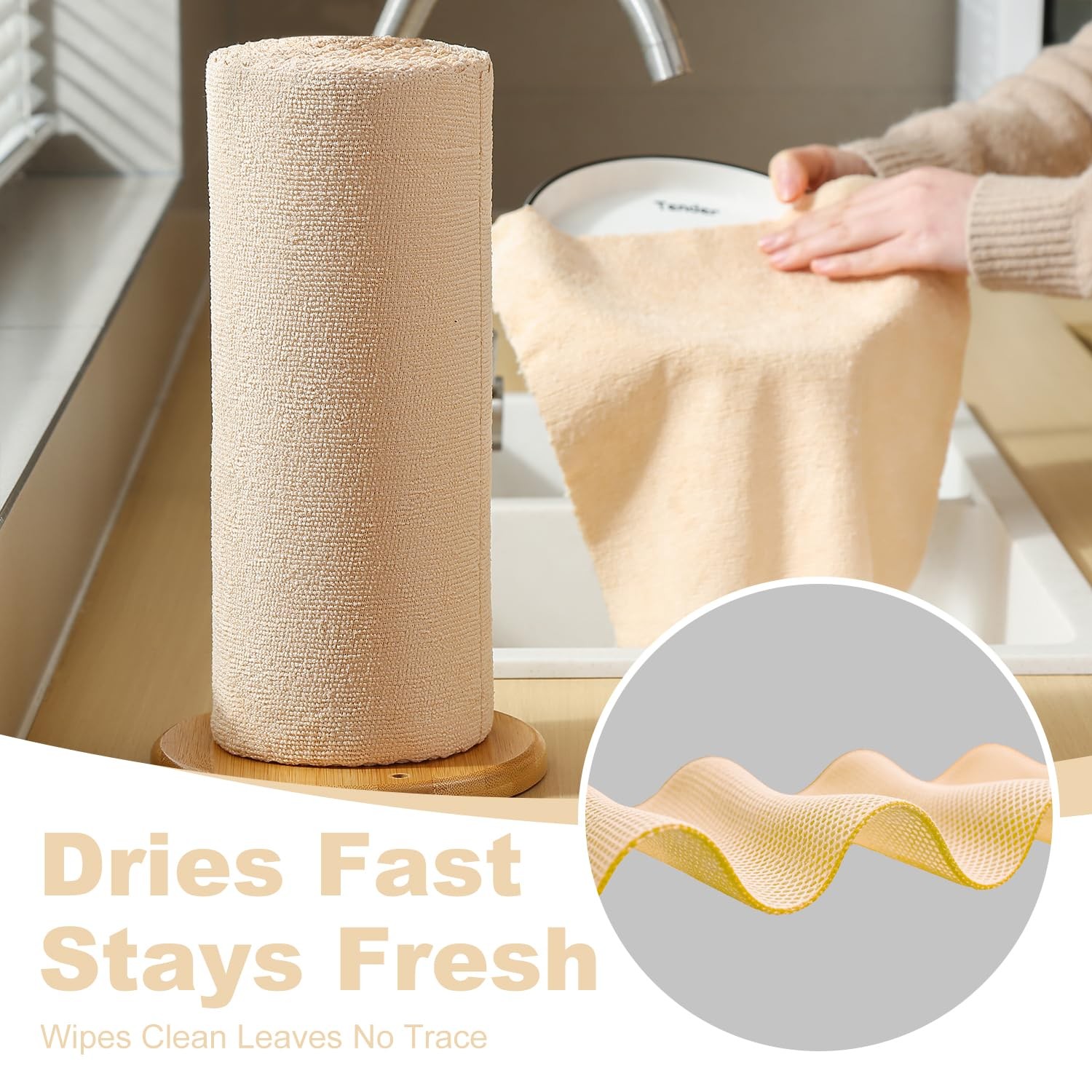 2 Roll Reusable Paper Towels,100 Sheets Tear Away Microfiber Cleaning Cloth, …