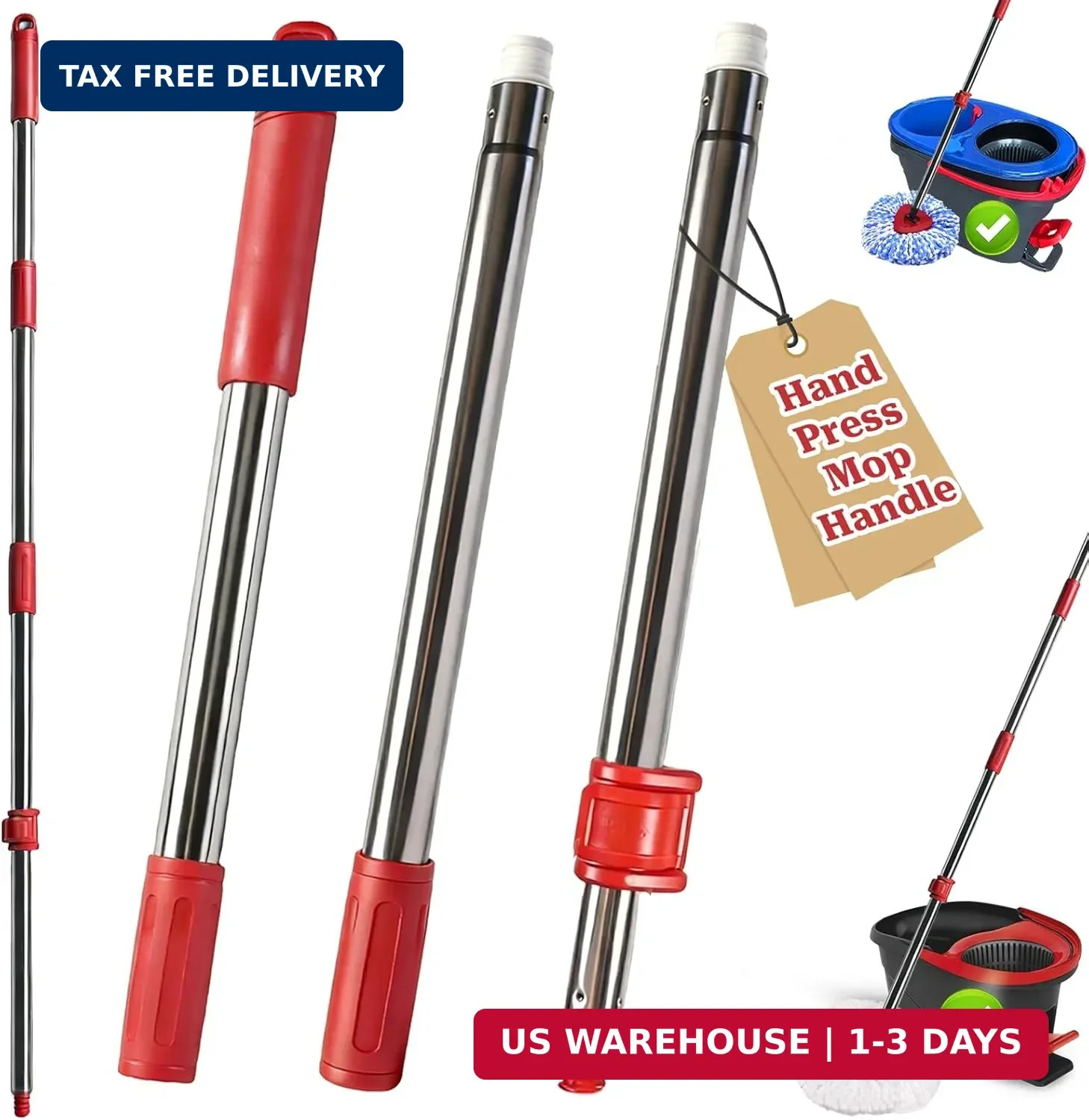 Spin Mop Handle Replacement for Ocedar, Heavy Duty Hand Press Mop Stick Replacem
