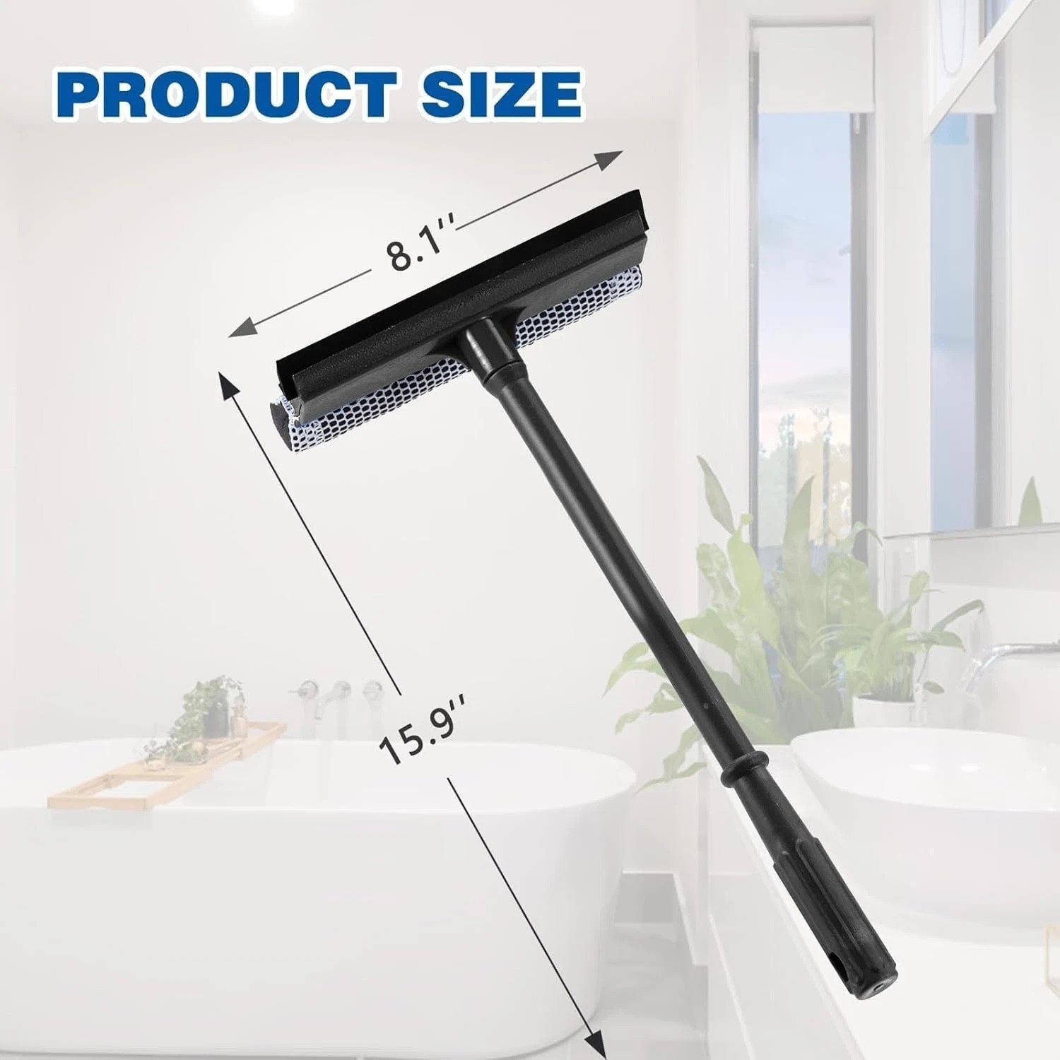 Window Squeegee 15.9 Inch Multi Use Cleaning Tool with Rubber Blade and Sponge