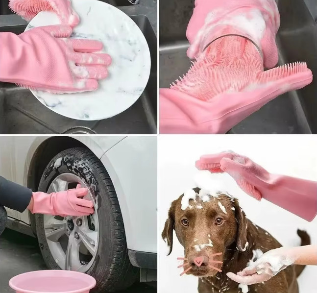 Magic Silicone Dishwashing Gloves Rubber Scrubber Gloves Kitchen Cleaning Tools