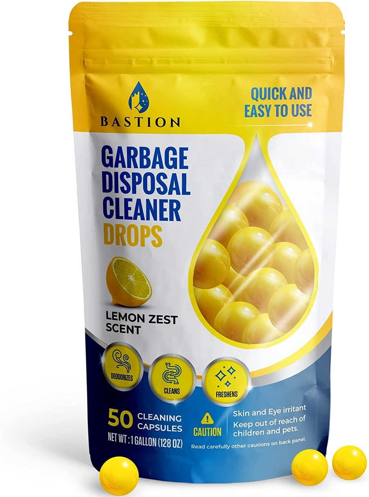 Bastion Garbage Disposal Cleaner and Deodorizer Drops- [[50-Count]] Lemon Zes…