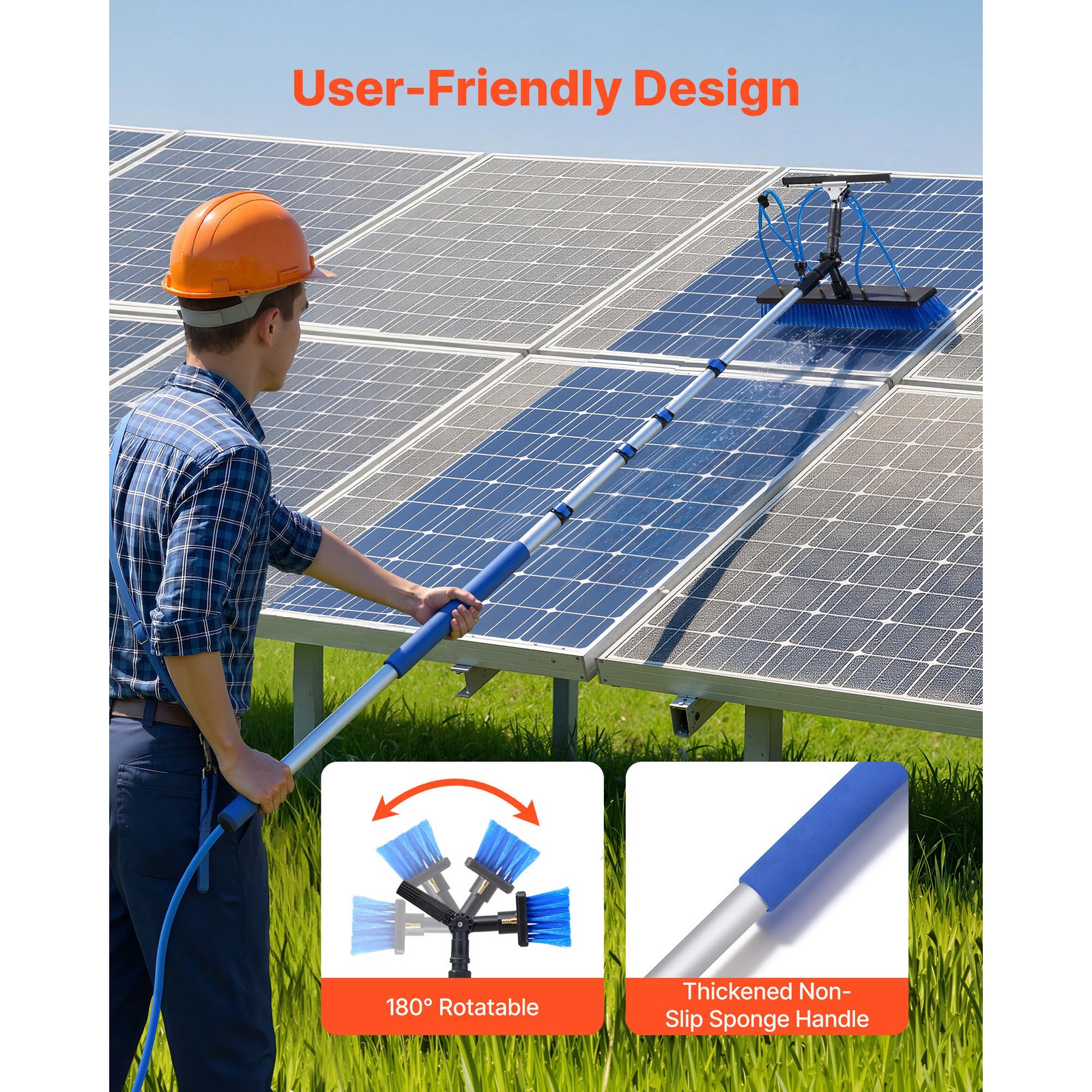 Uimoso Solar Panel Cleaning Kit with 15 ft Water Fed Pole, Brush, and Squeegee