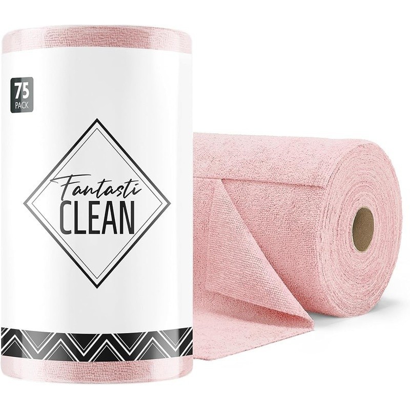 75 Count Microfiber Cleaning Cloths Quick Tear Washable Lint Free Absorbent Pink