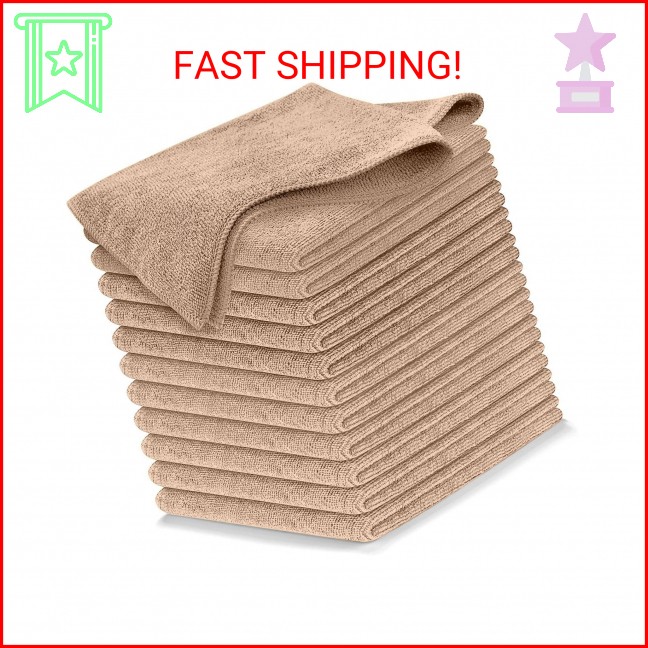 USANOOKS Microfiber Cleaning Cloth – Beige – 12Pcs (12.5×12.5 inch) High Perform