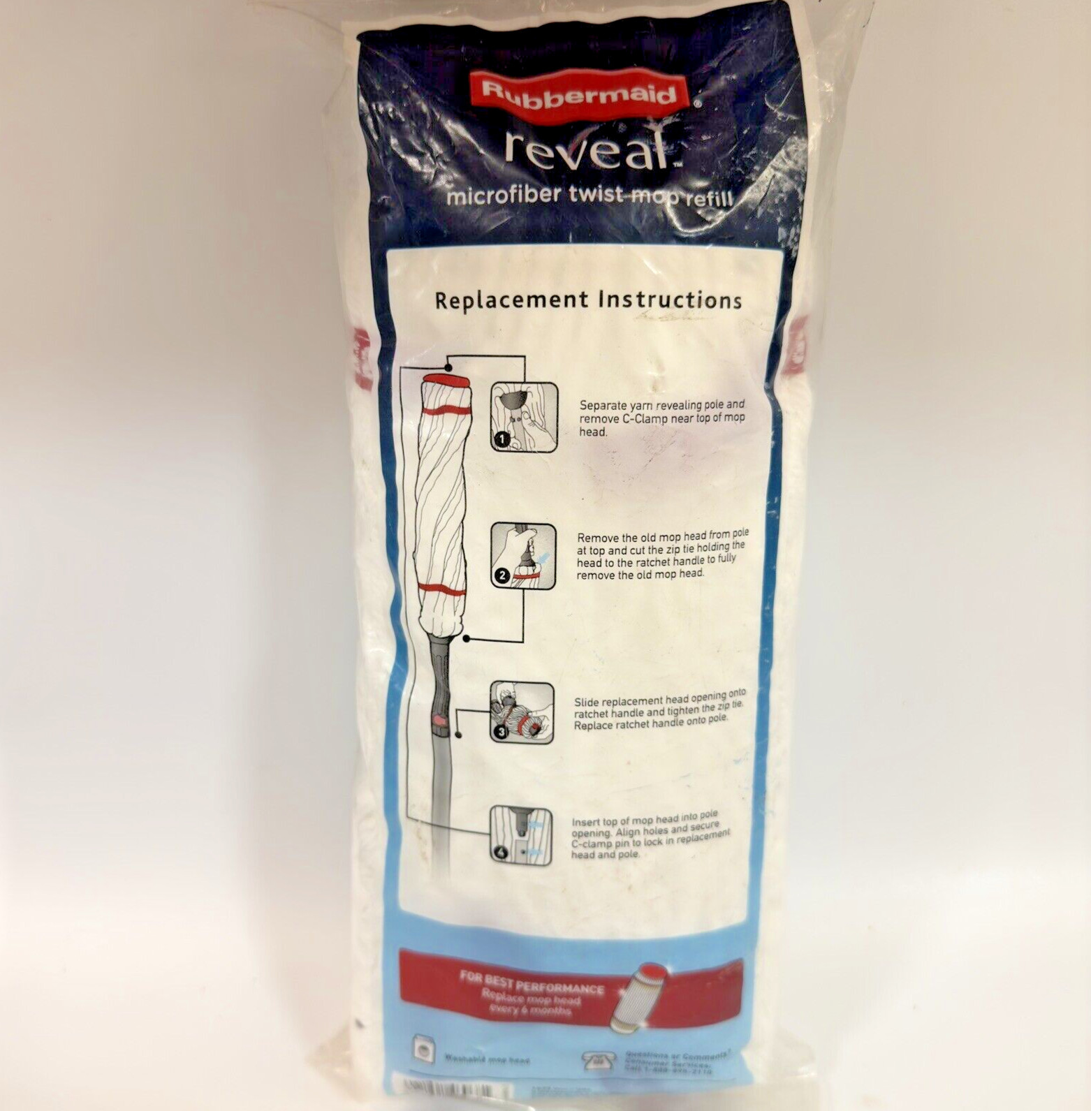 NIB Rubbermaid Reveal Mop Refill Twist Action Washable Head No Touch Easy Grip