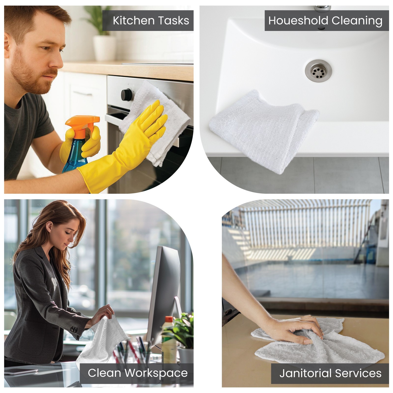 New Terry Washcloth Rags 12×12 – Absorbent Towels, White Cleaning Rags – Boxes