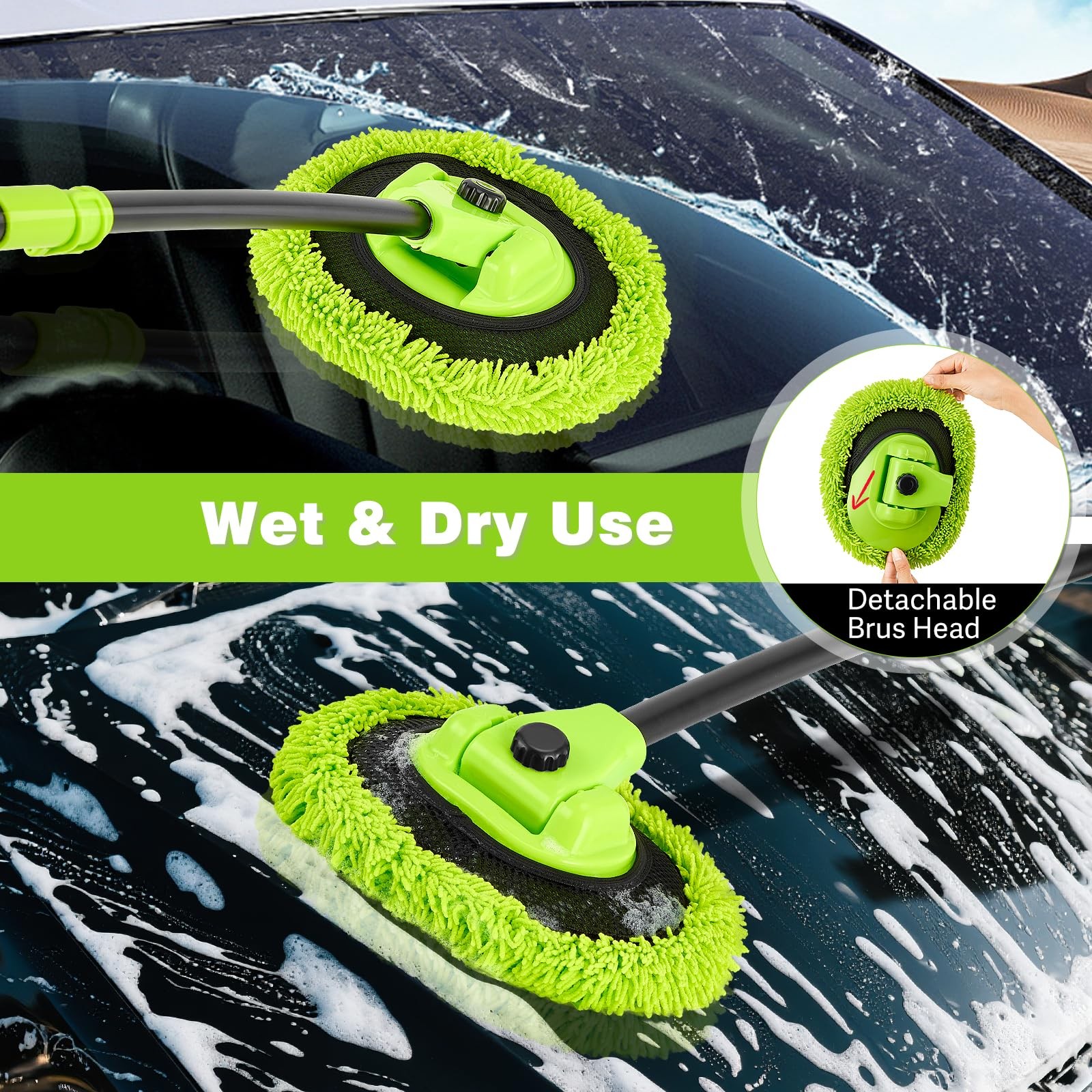 7-in-1 Car Wash Brush Kit with 15° Curved Long Handle for Cars
