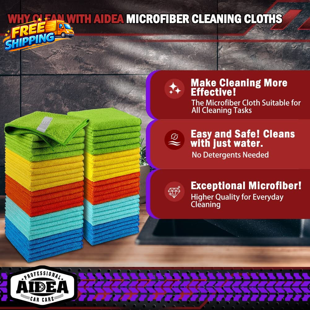 Microfiber Cleaning Cloth 50PK Microfiber Towels for Cars Premium Wash Cloths