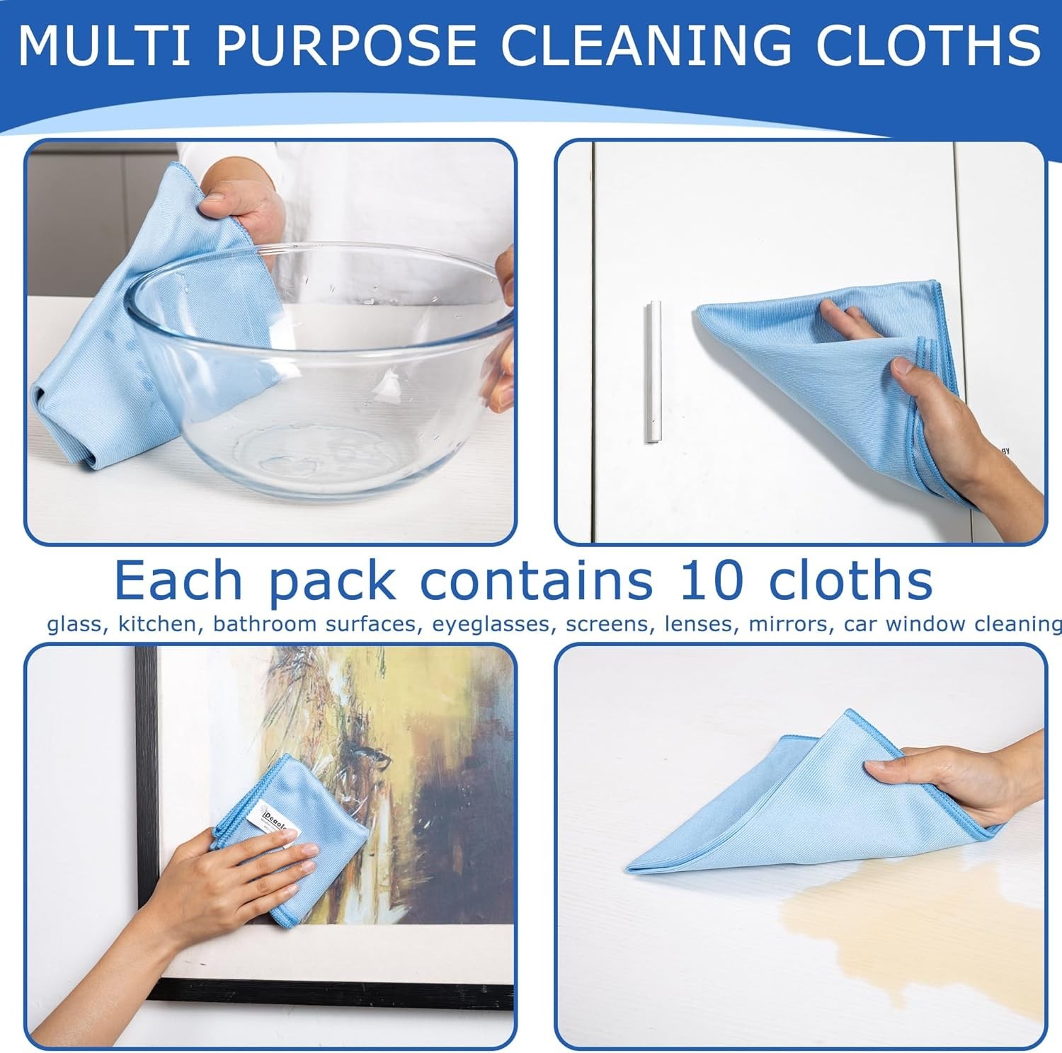 10 Pack XL Streak Free Microfiber Glass Cleaning Cloth, 16 Inch X 16 Inch, L…