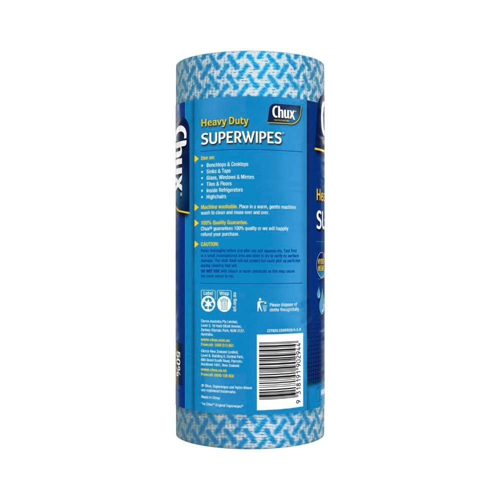 Chux Heavy Duty Superwipes 50cmx22cm Hydro Weave technology | 25 pack