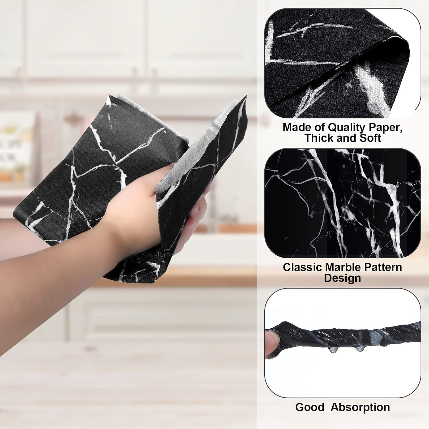 50 Pcs Black Marble Guest Towel Disposable Bathroom Paper Napkins Decorative