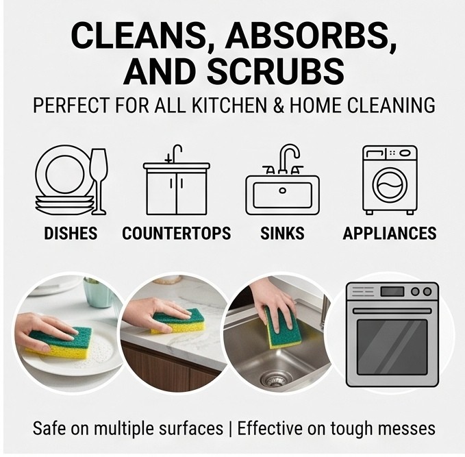 3 Pcs Kitchen Dish Washing Sponges Non-Scratch Cleaning Scrubber Pads