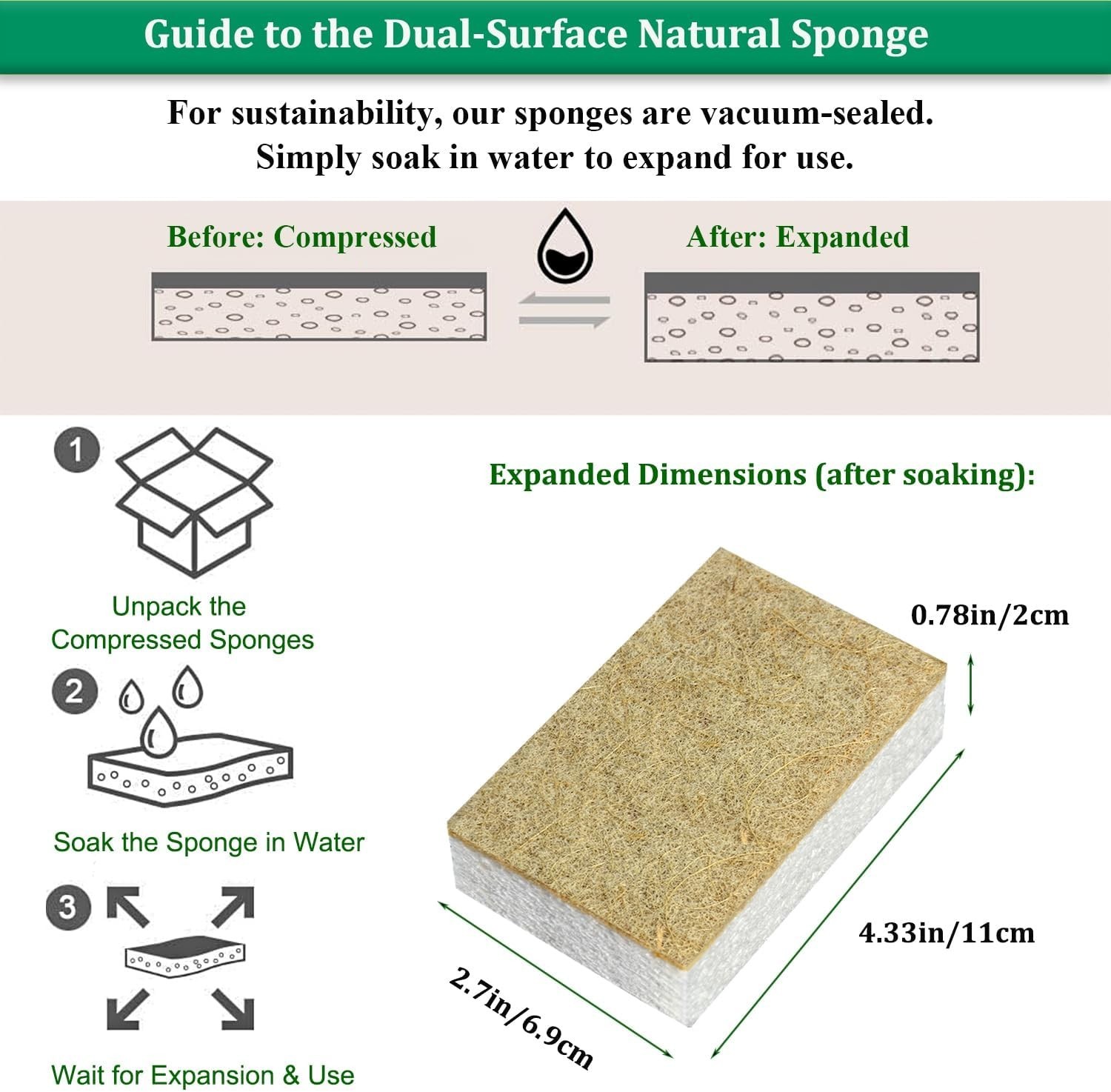 Natural Compostable Kitchen Sponge 12 Pack Cellulose & Coconut Fiber Eco-Frie…
