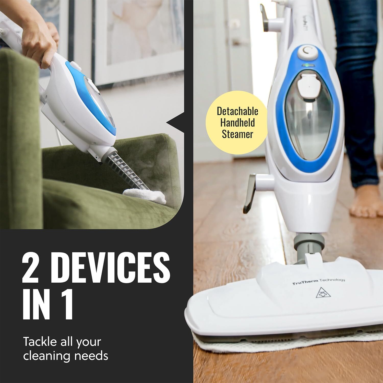PurSteam Steam Mop Cleaner 10-in-1 with Convenient Detachable Handheld Unit