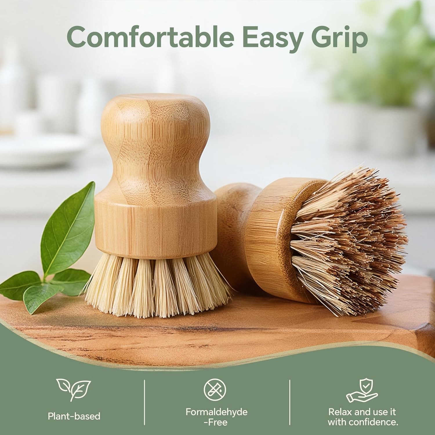 Dish Scrubber Brush Set Bamboo 4 Pack Eco Friendly Nonstick Friendly