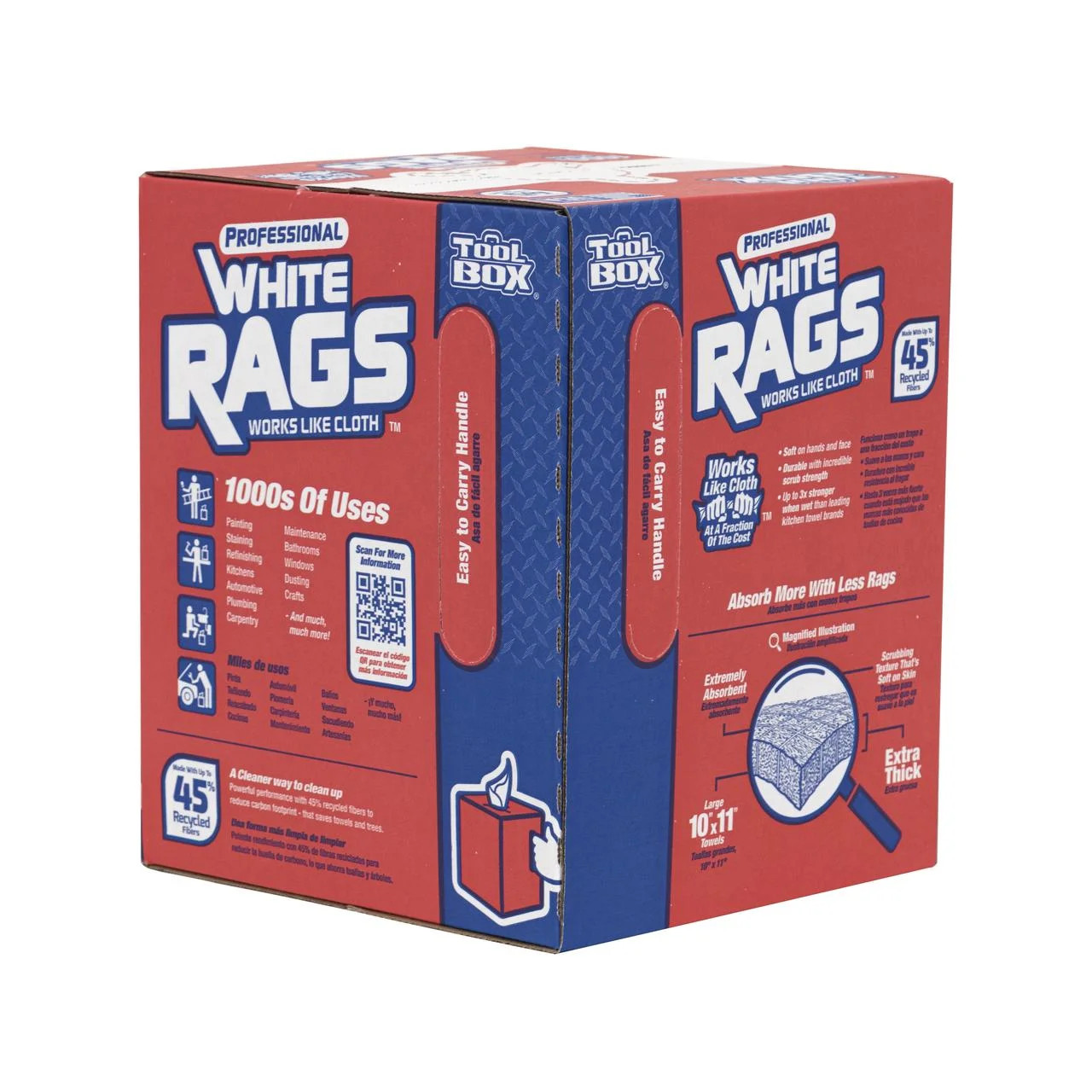 Toolbox White Rags 1 Ply 9.8 x 12 200 Sheets, No Fees