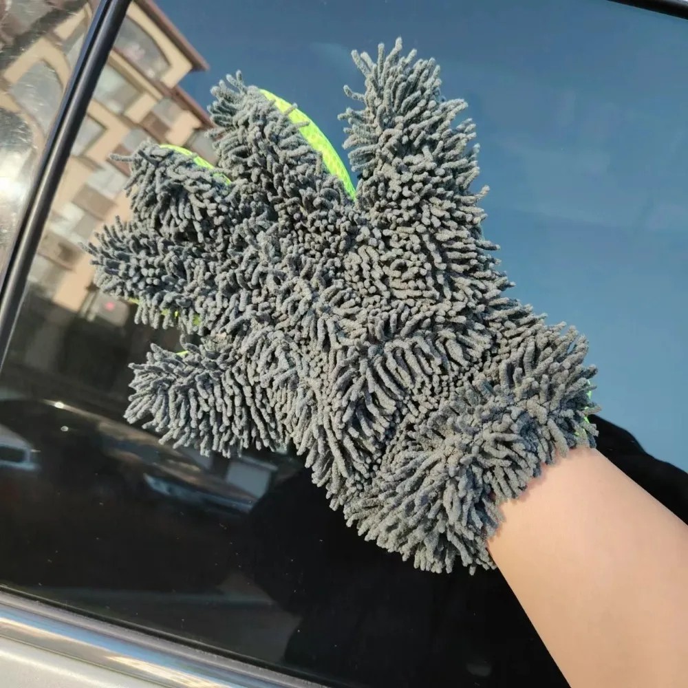 5-Finger Car Wash Mitt Scratch Free Microfiber Cleaning Gloves Auto Chenille