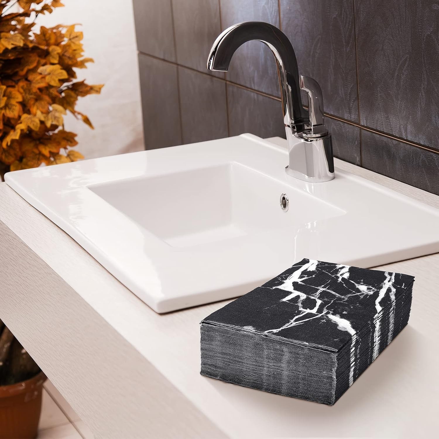 50 Pcs Black Marble Guest Towel Disposable Bathroom Paper Napkins Decorative