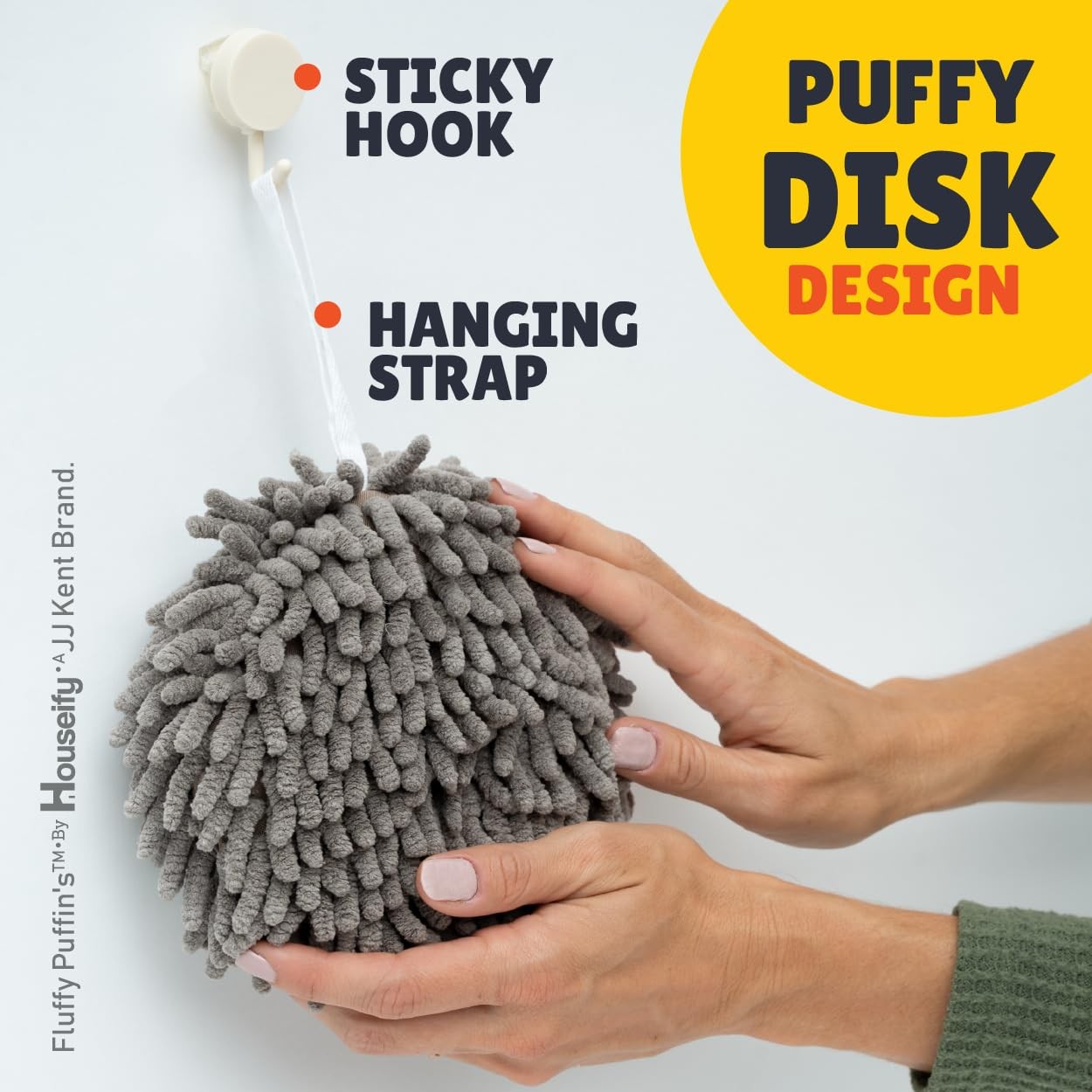 JJ KENT Fluffy Puffins Microfiber Hand 7 inches x 7 inches, Grey and White