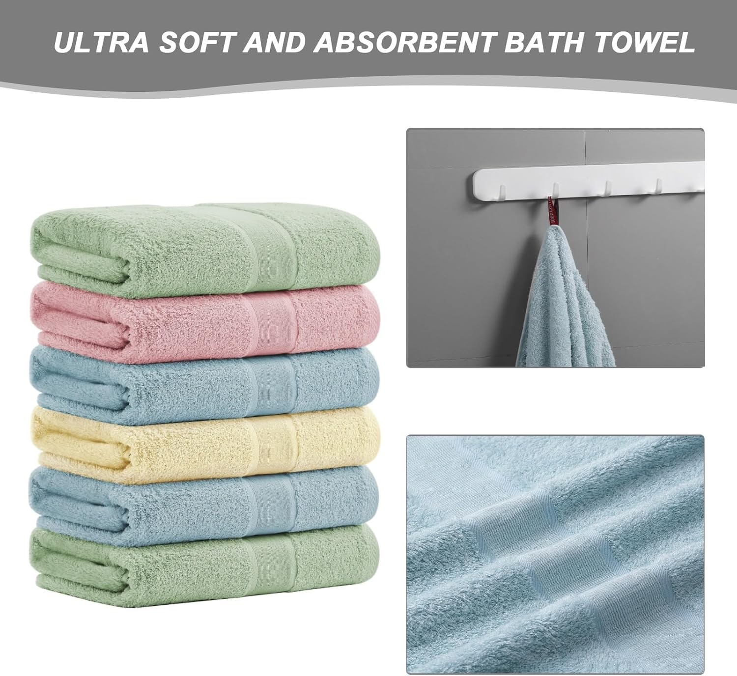 Viscose from Bamboo and Cotton Bath Towels Set of 6-27×54 Inch Ultra Soft,