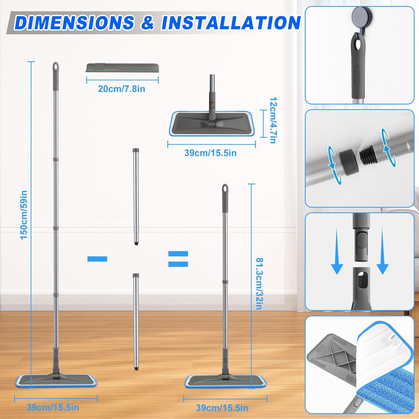 BPAWA Microfiber Mops for Floor Cleaning Flat Mop for Hardwood Tile Wood 4