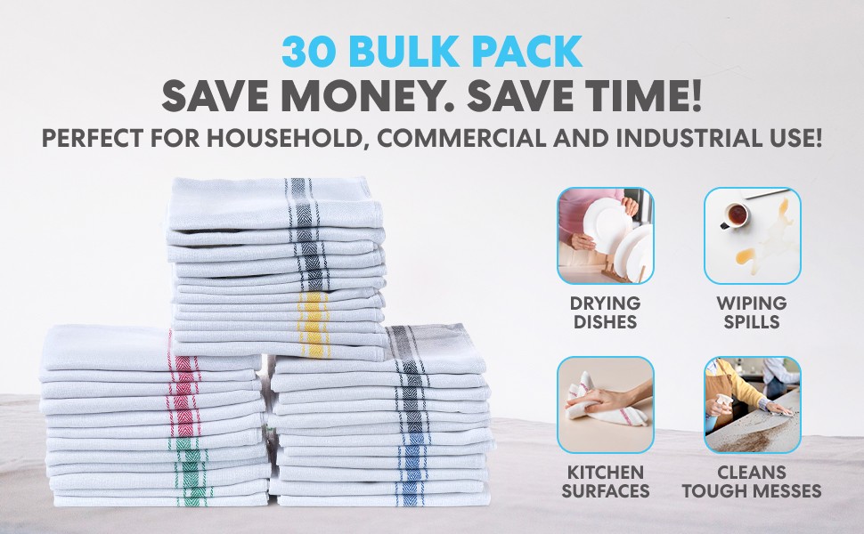 Simpli-Magic Cotton Herringbone Dish Towels, 15″x25″ (30 Pack) – High Absorbent