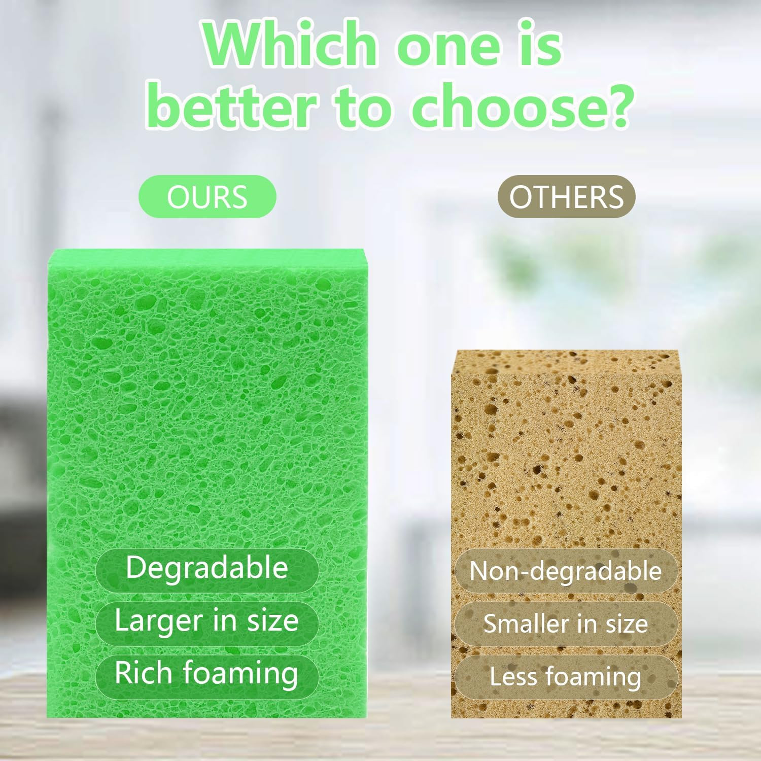 Cellulose Sponges, Large Size 4″ x 6″ x 1″ – Heavy Duty Scrub Kitchen Sponge