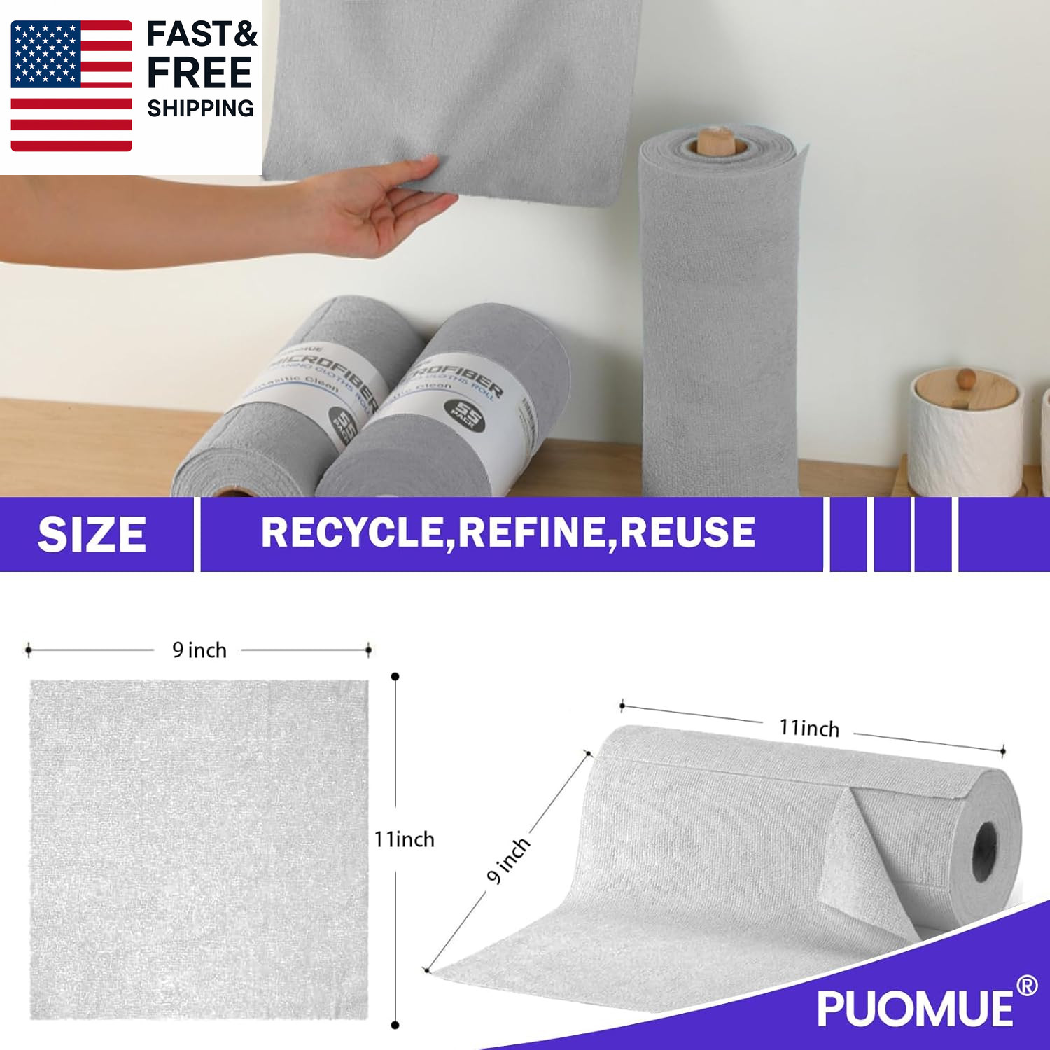 55 Pack Microfiber Cleaning Cloth Roll, Tear Away Reusable Towels, 11″ X 9″, Ult
