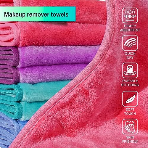 Makeup Remover Cloths, 8 Packs 1 Count (Pack of 8) Pink/Blue/Green/Purple