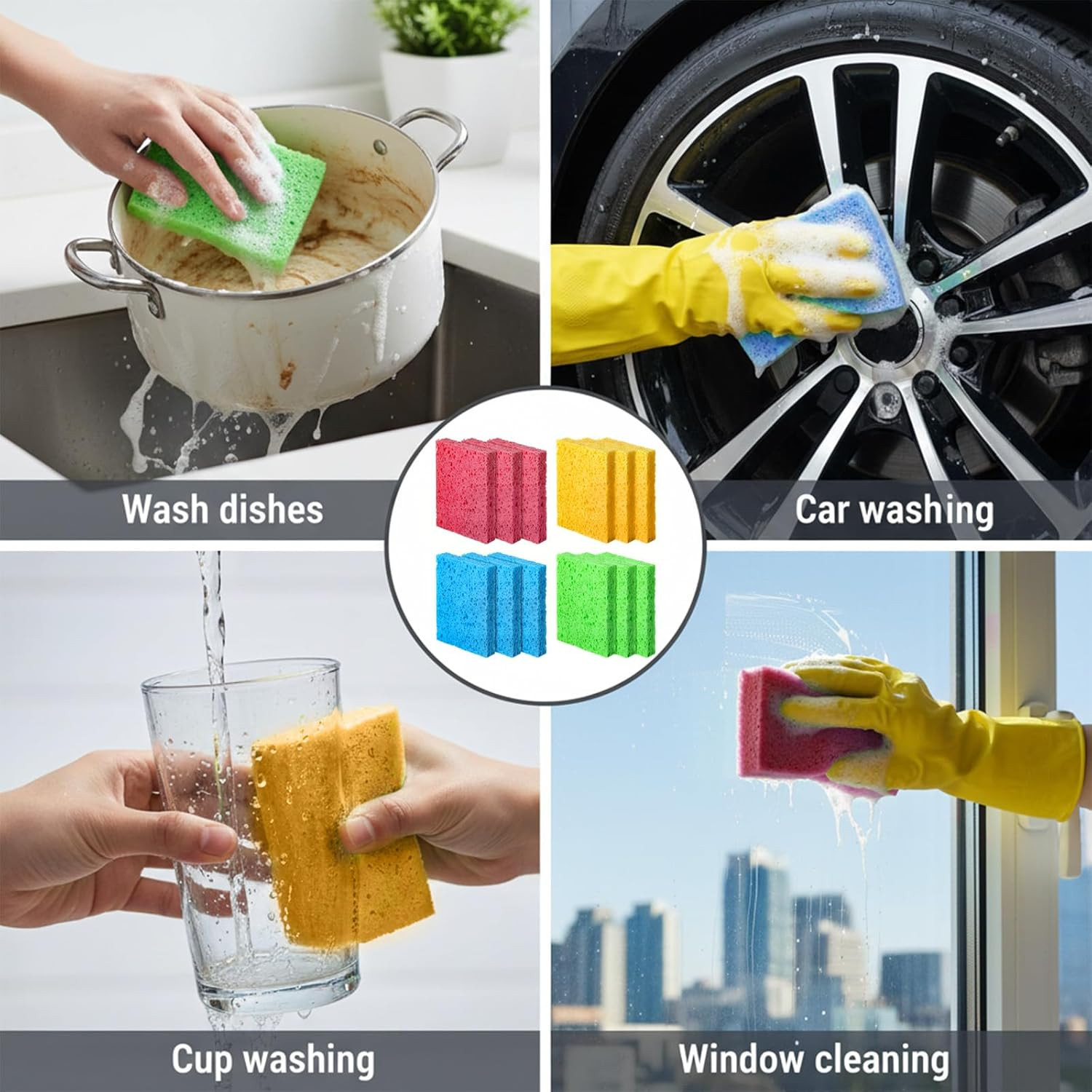 12 Pcs 4 Color Compressed Cleaning Sponge Reusable Non Scratch Cleaning Sponge f