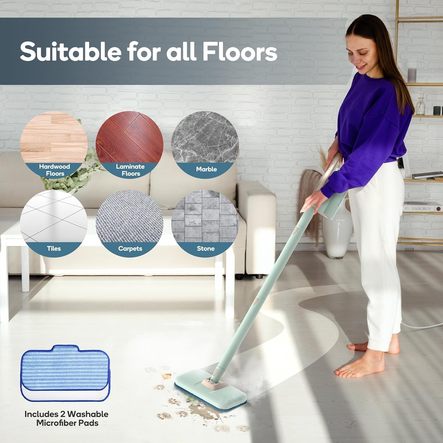 Steam Mop Handheld Cleaner Floor Steamer Carpet Cleaner Hardwood Tile Grout